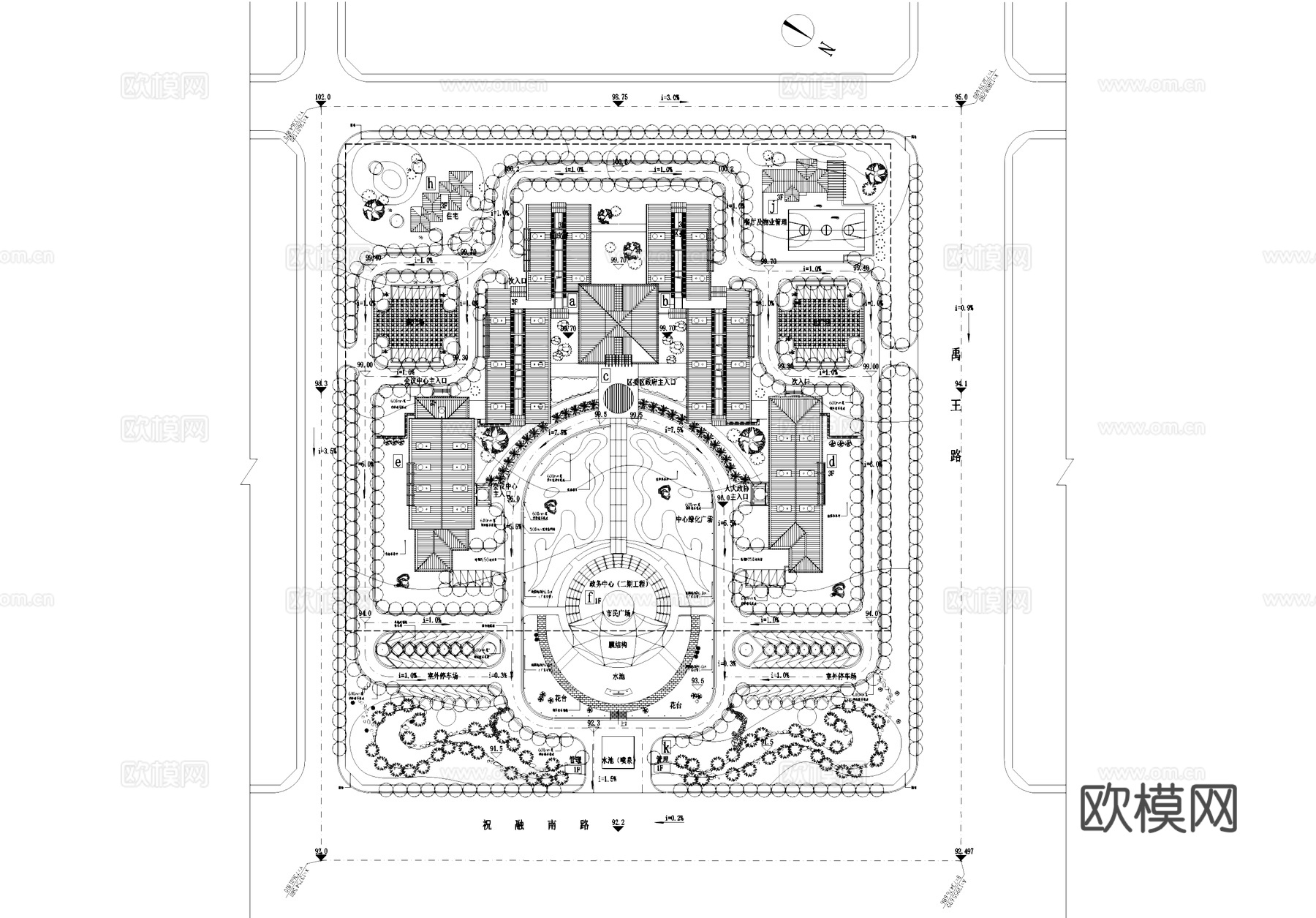 政府机构大院景观规划平面CAD施工图cad施工图