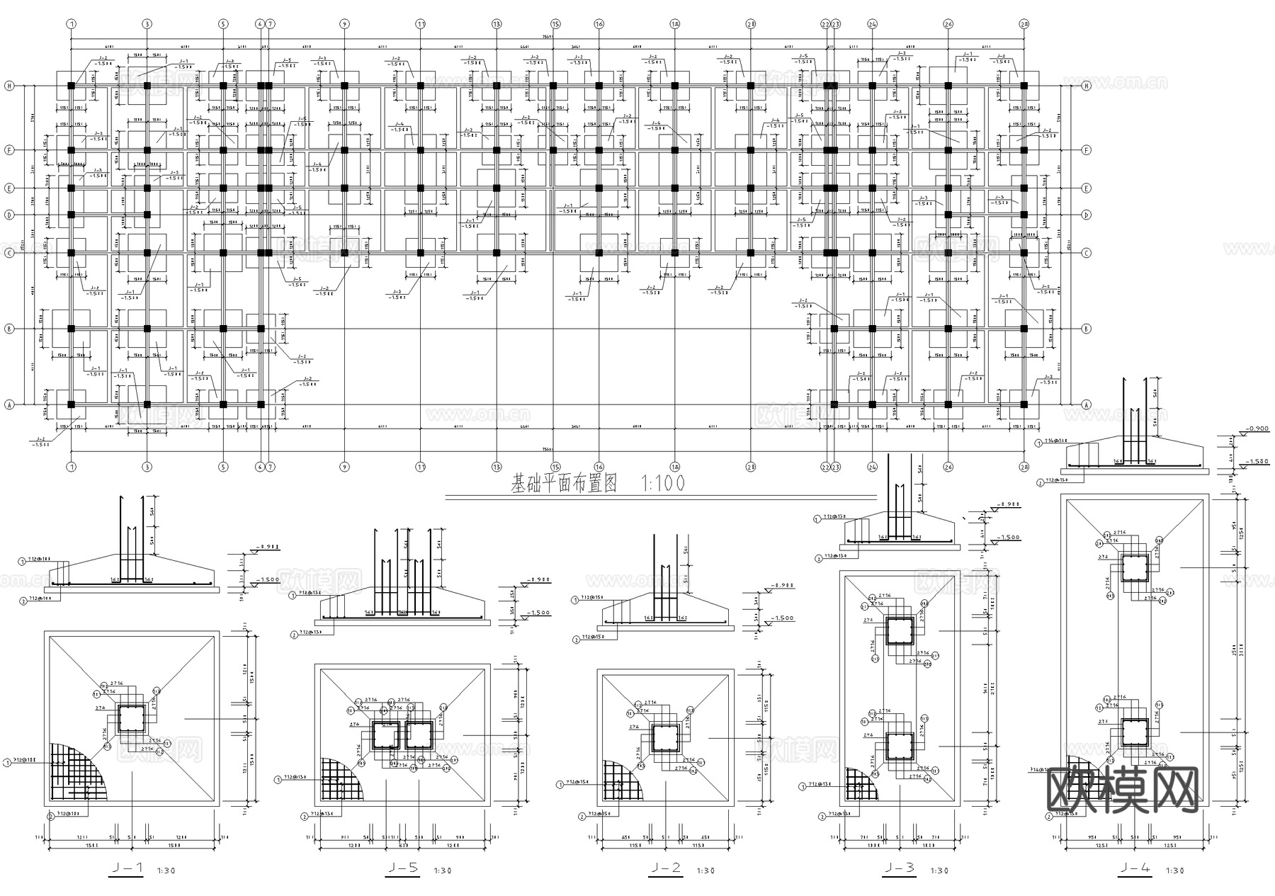 四层写字楼办公楼建筑cad施工图