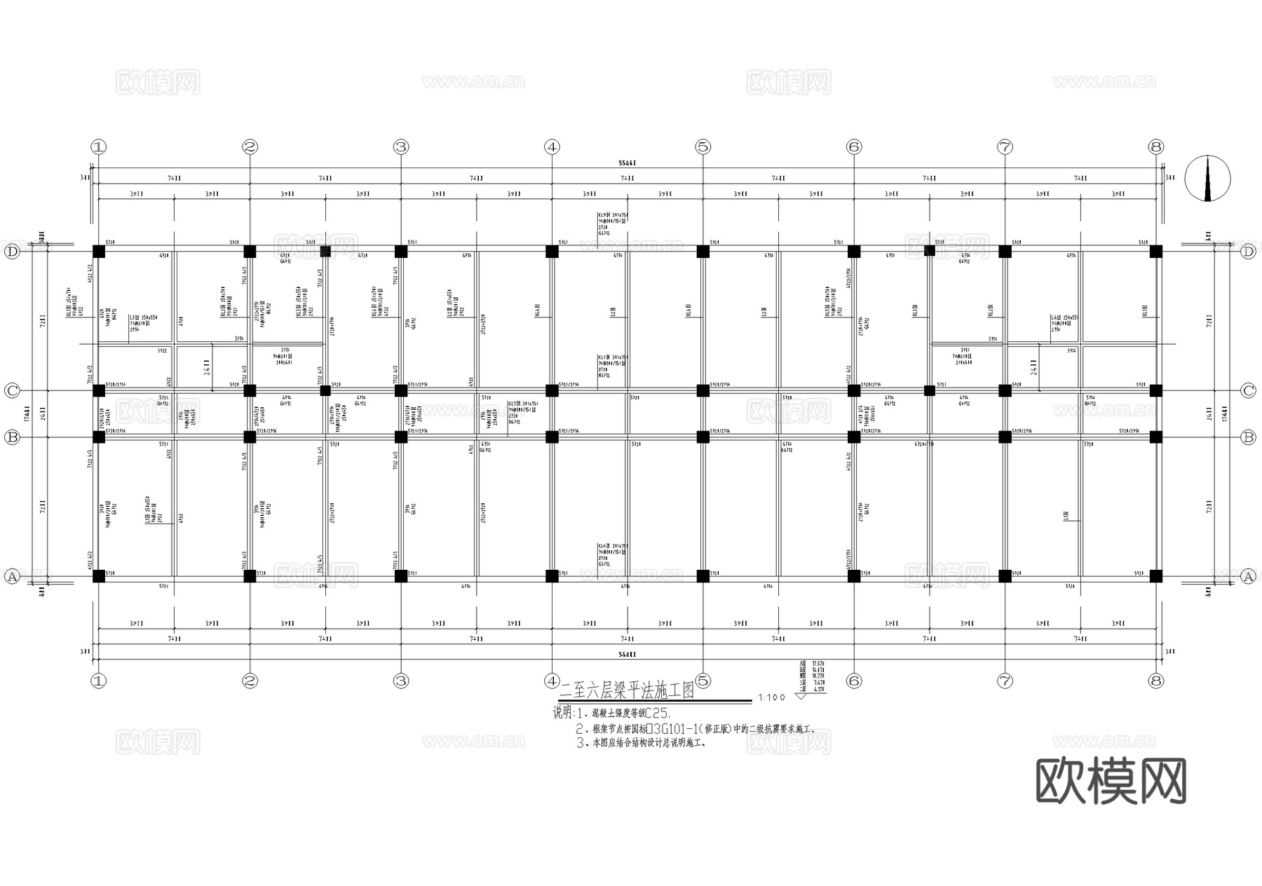 六层综合楼混凝土结构cad施工图