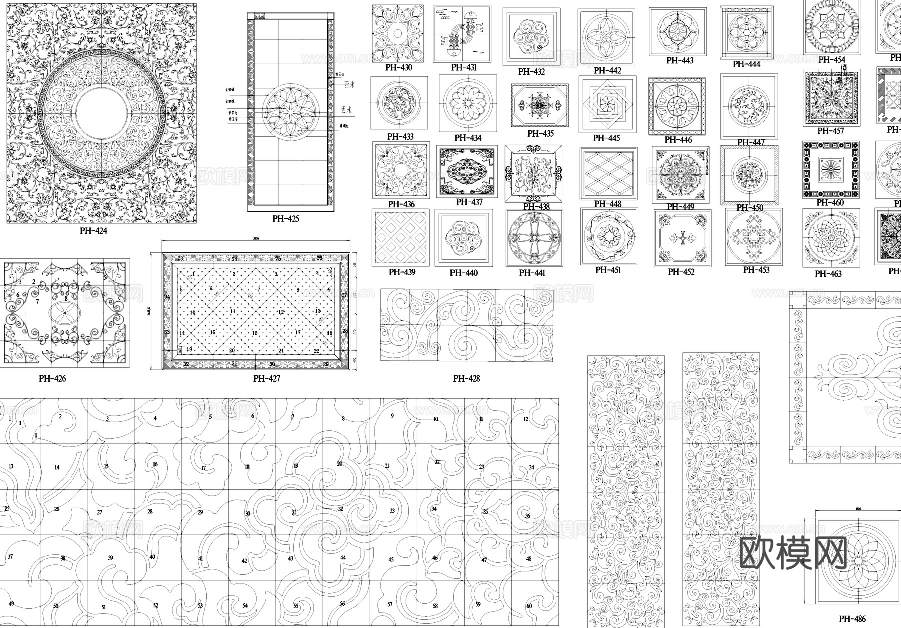 中式地面花纹雕花纹样CAD图库cad施工图