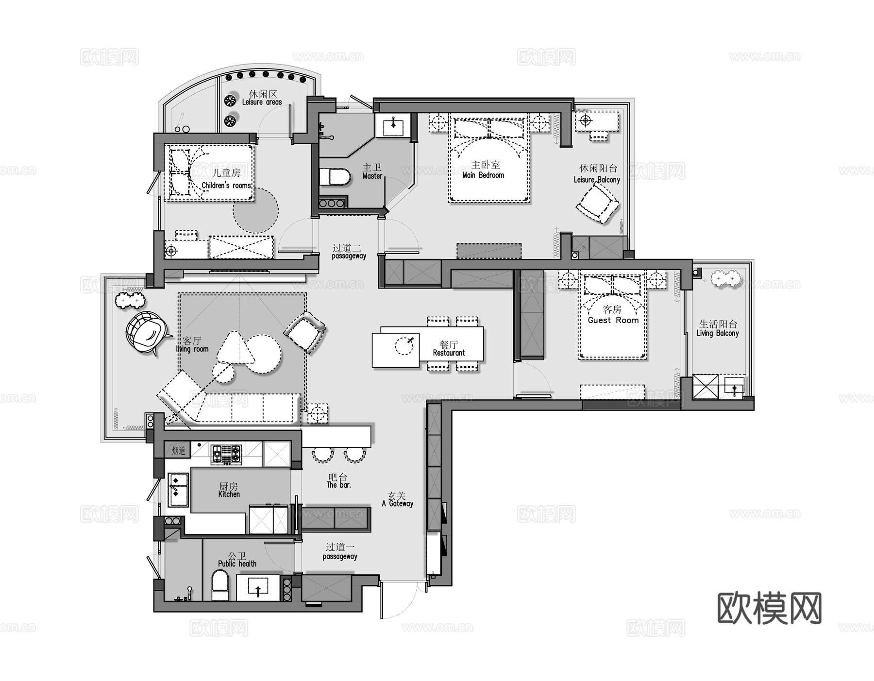 三室一厅 样板间大平层 最新全套施工图设计cad施工图