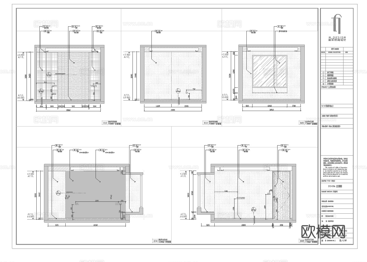 三室一厅样板间 最新全套施工图设计cad施工图