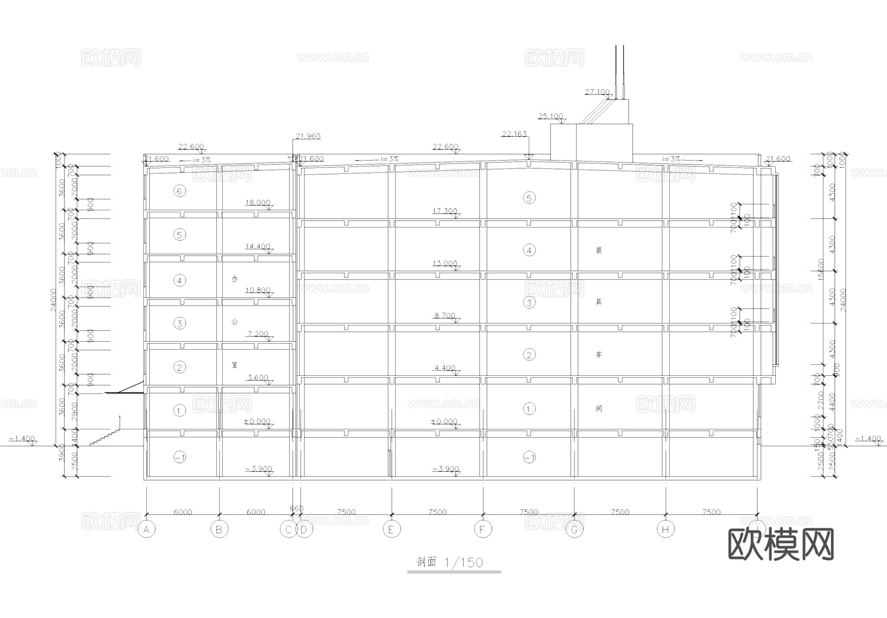 装具车间厂房工业建筑CAD施工图cad施工图