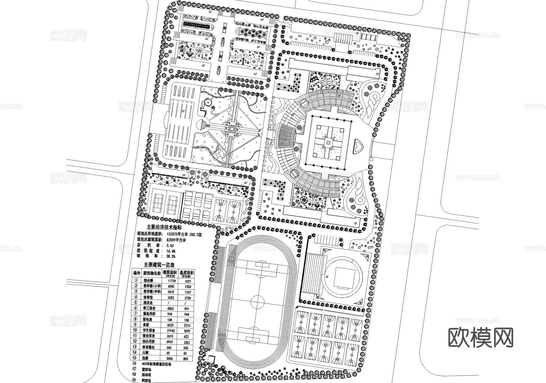 校园景观 学校规划总平面图 中小学cad施工图