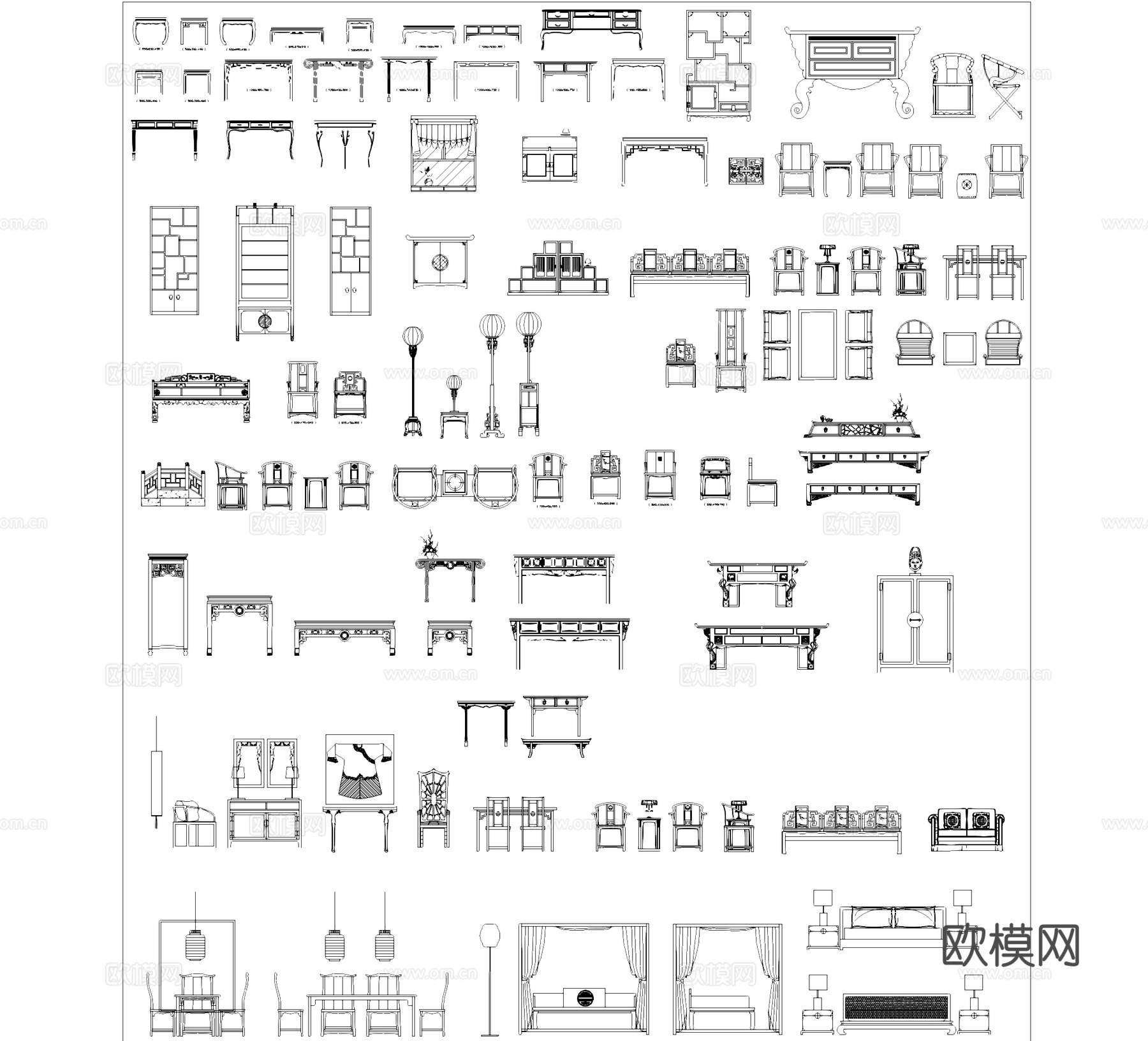 中式家具窗花隔断构件图块图库CAD施工图cad施工图