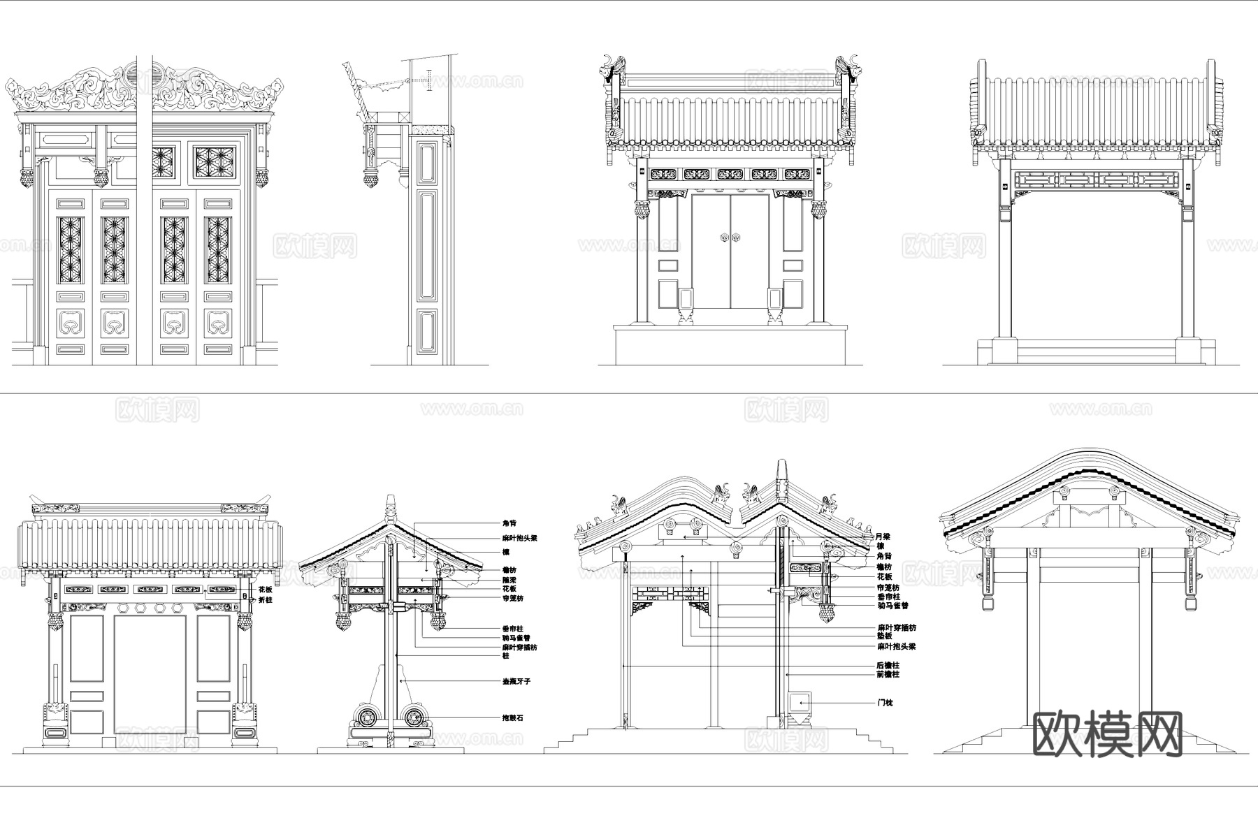 中式垂花门古建图块图库CAD施工图cad施工图