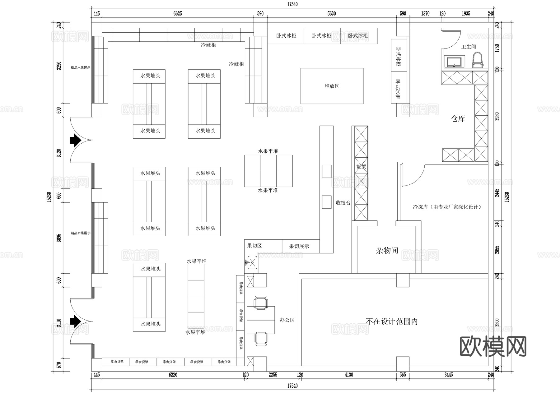水果店 平面图 专卖店 零食果切cad施工图