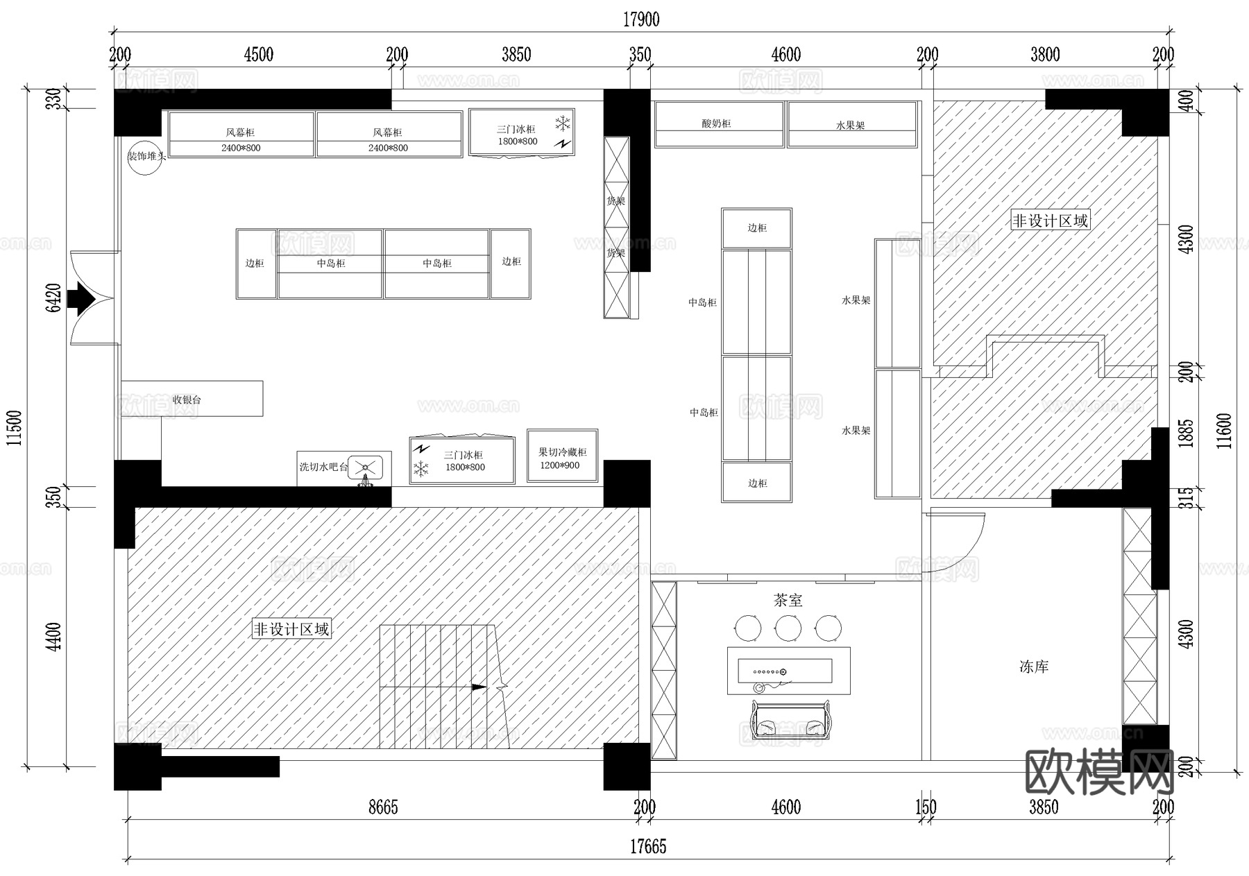 水果店 平面图 专卖店 果切茶室cad施工图