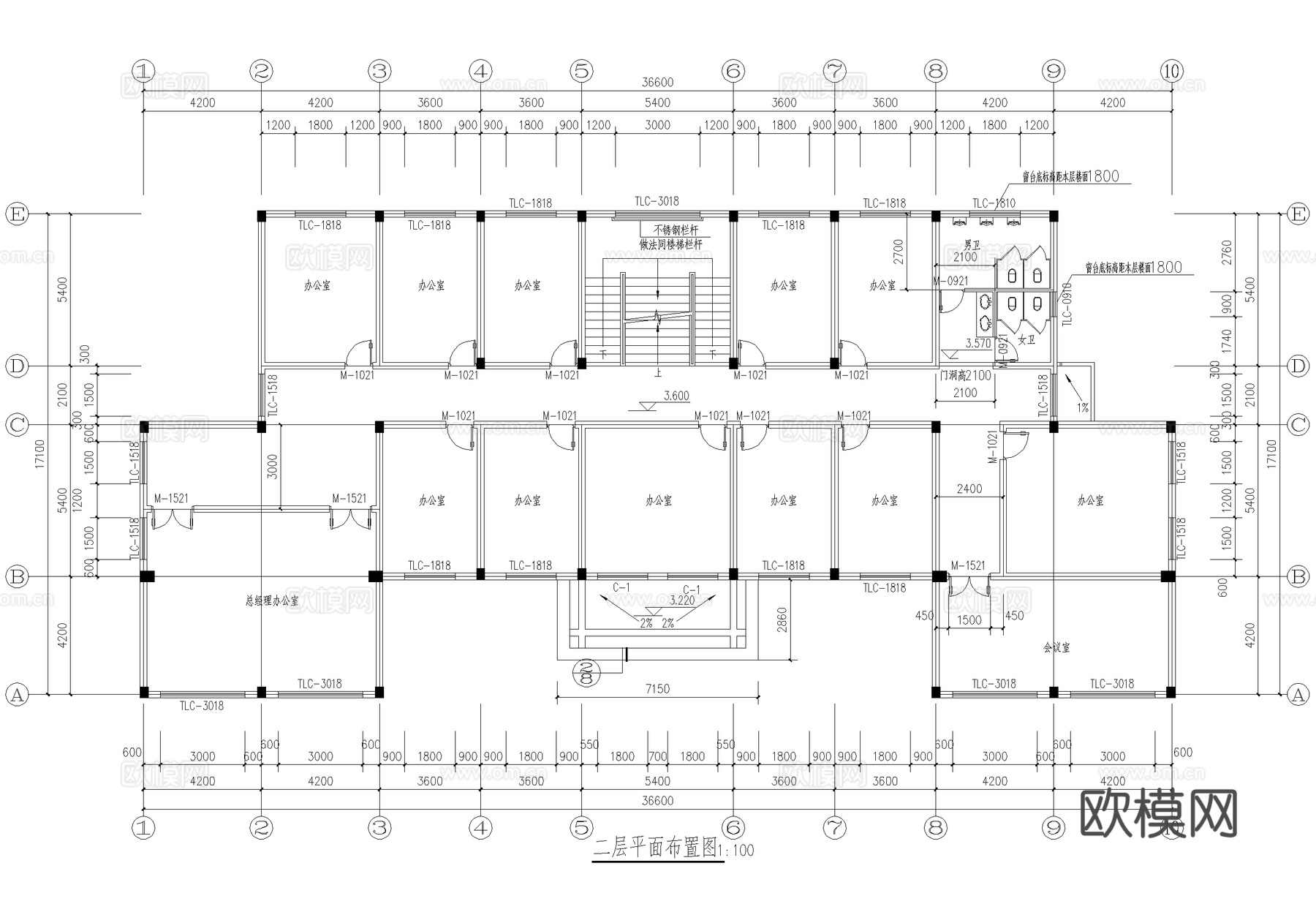 三层欧式办公楼建筑平面图cad施工图