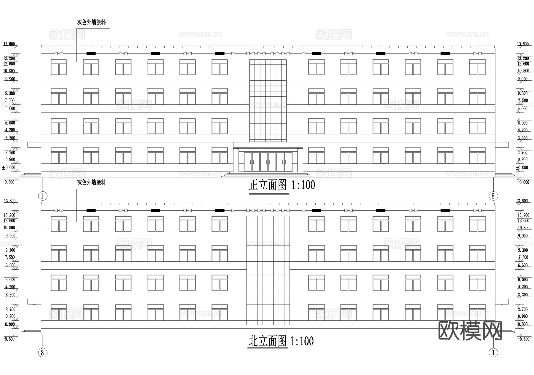 四层大学办公楼建筑cad施工图