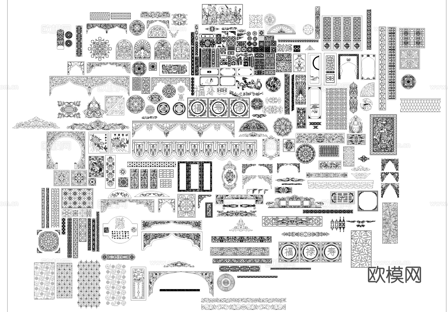 中式雕花纹窗花隔断样构造图块图库CAD施工图cad施工图