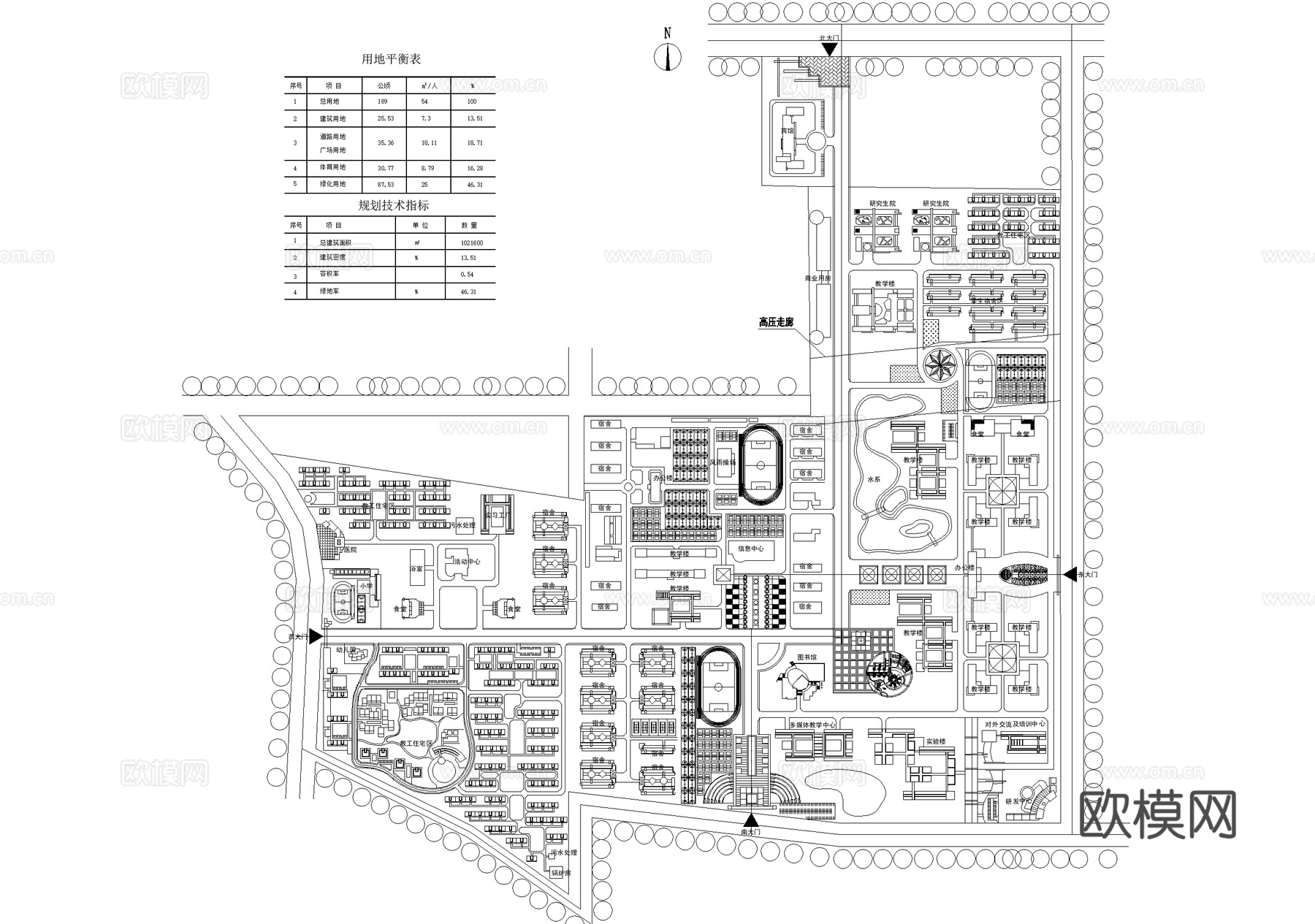 校园景观 大学学院学校校区 规划总平面图cad施工图