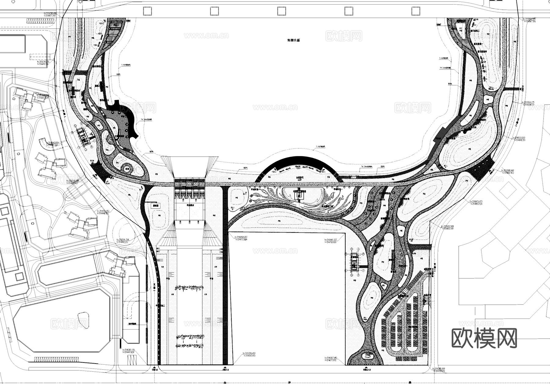 长兴湖南湖公园景观平面CAD施工图cad施工图