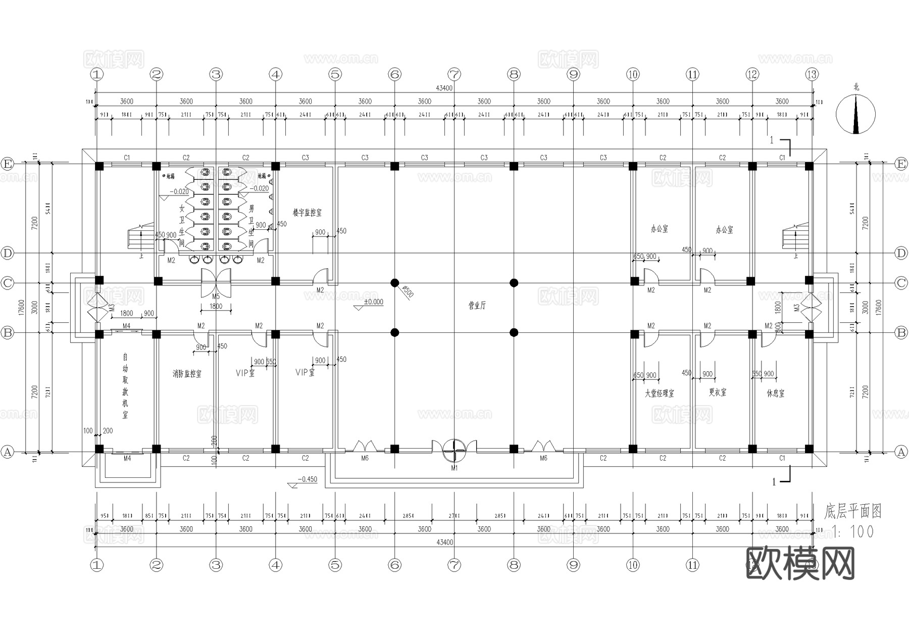 五层银行办公楼建筑cad施工图