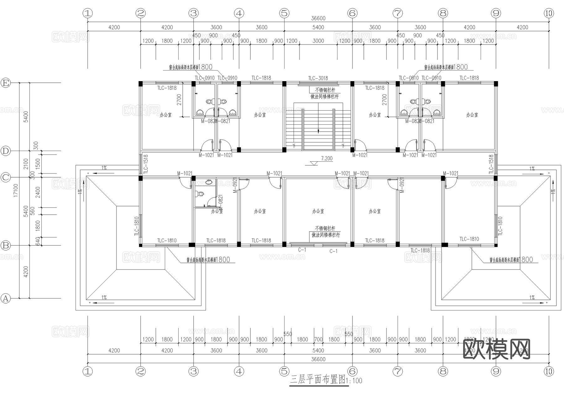 三层欧式办公楼建筑平面图cad施工图