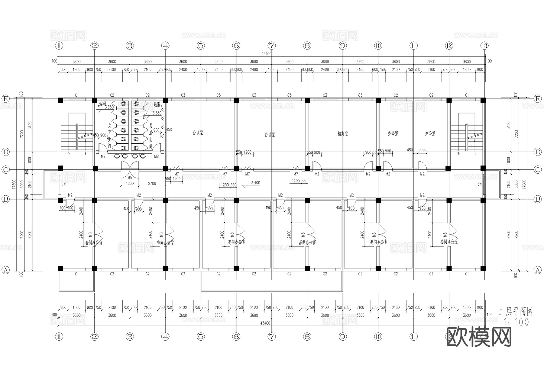 五层银行办公楼建筑cad施工图