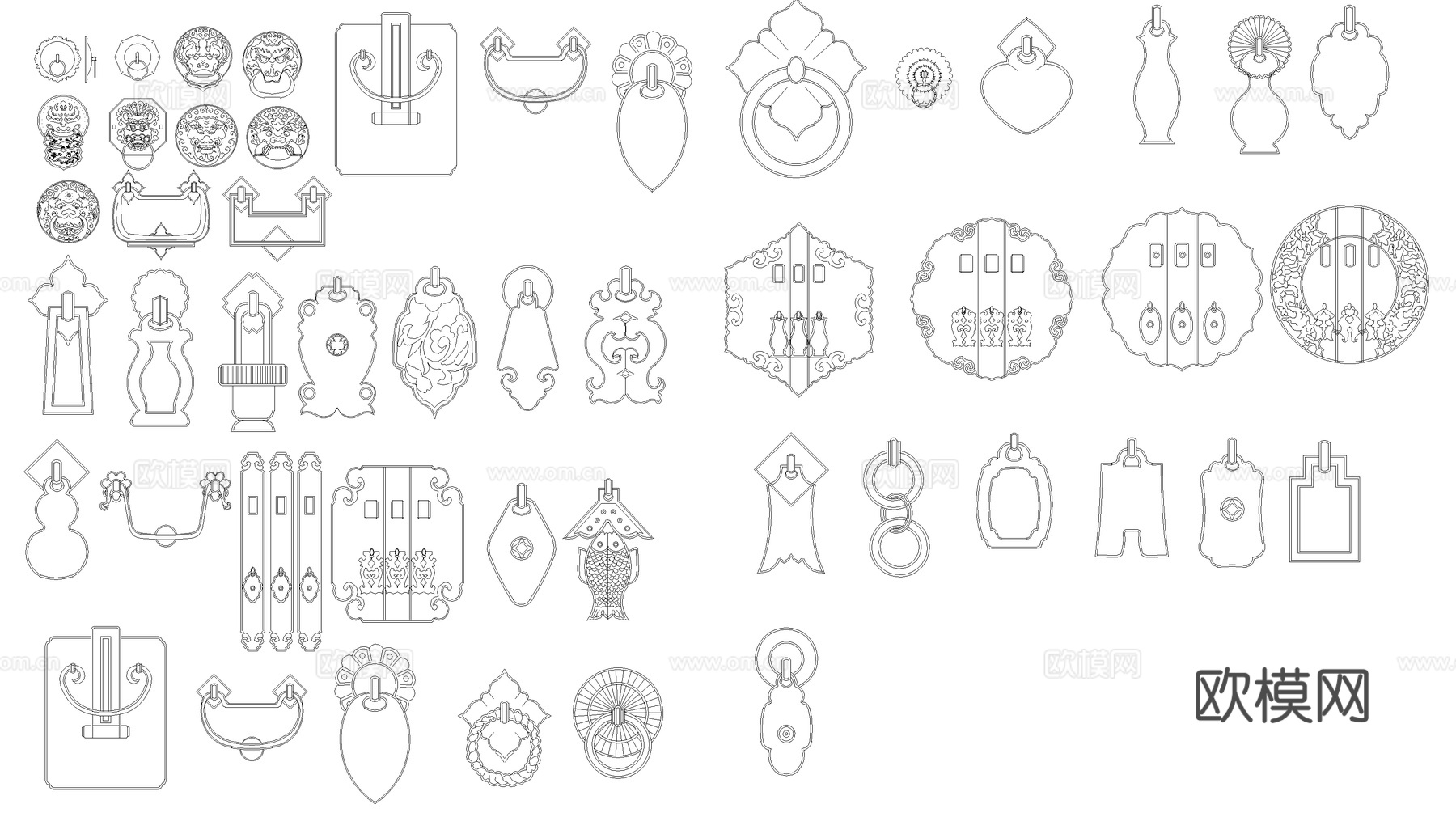 中式门扣门环小型构造图块图库CAD施工图cad施工图