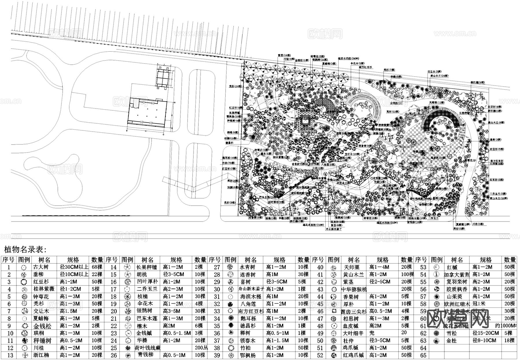 植物园景观绿化种植平面CAD施工图cad施工图