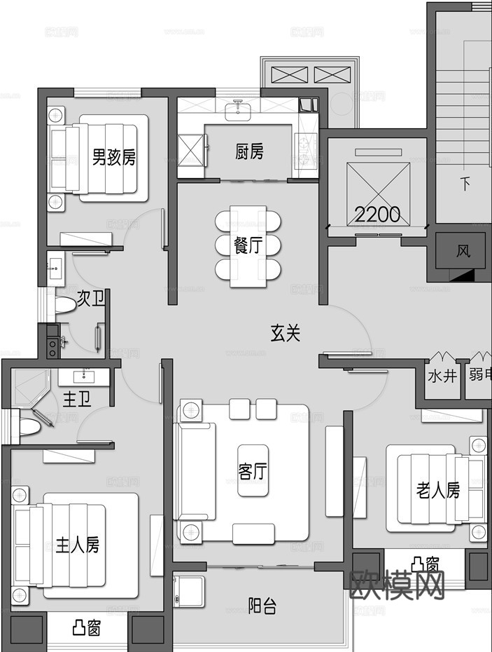 三室一厅样板间 最新全套施工图设计cad施工图
