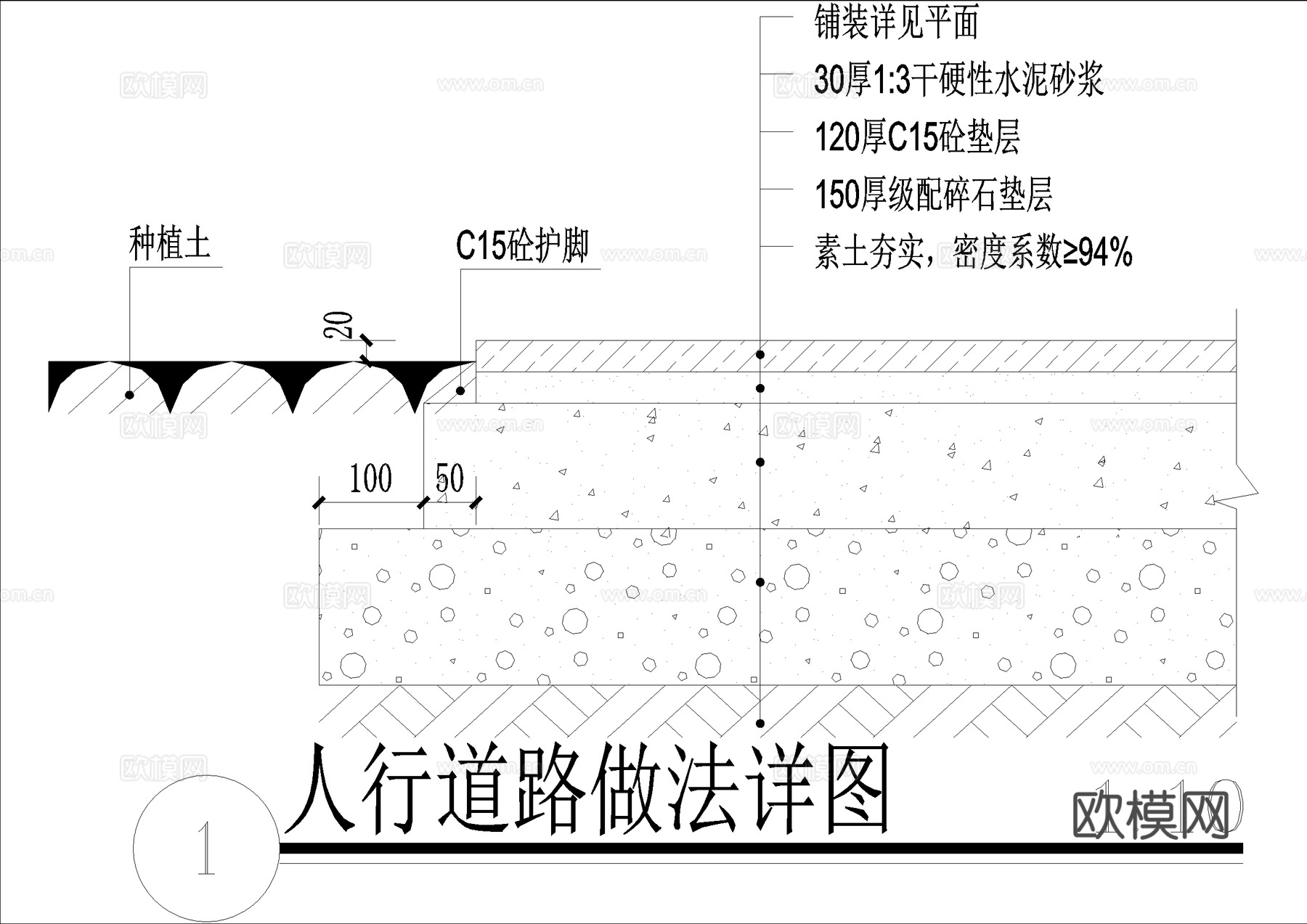 沥青道路 混凝土路面 侧石 人行道 车行道PC砖cad施工图