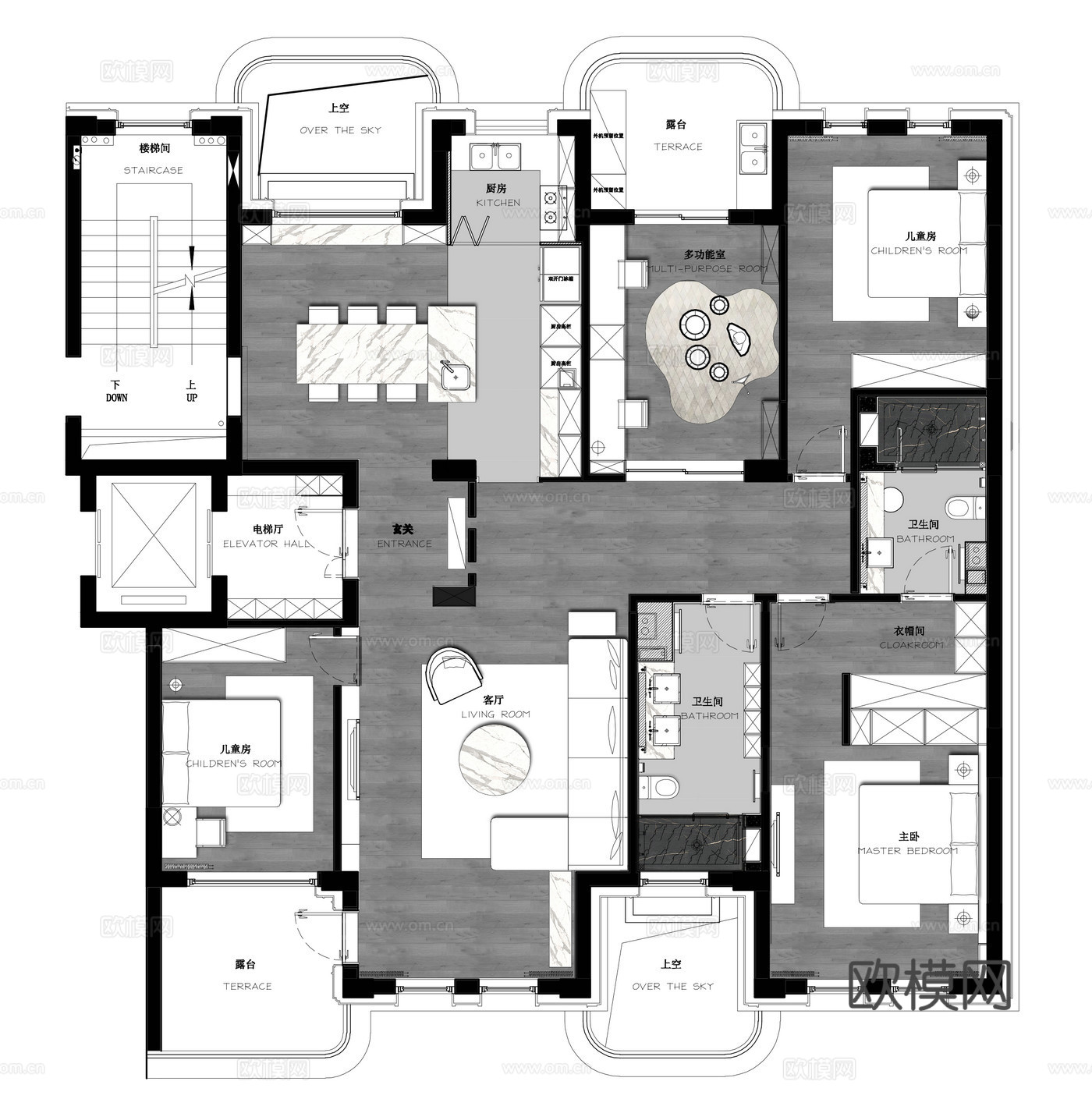 别墅样板间 最新全套施工图设计cad施工图