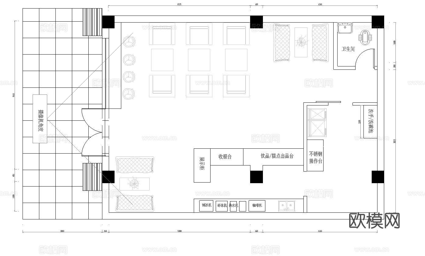奶茶店 最新全套施工图设计cad施工图