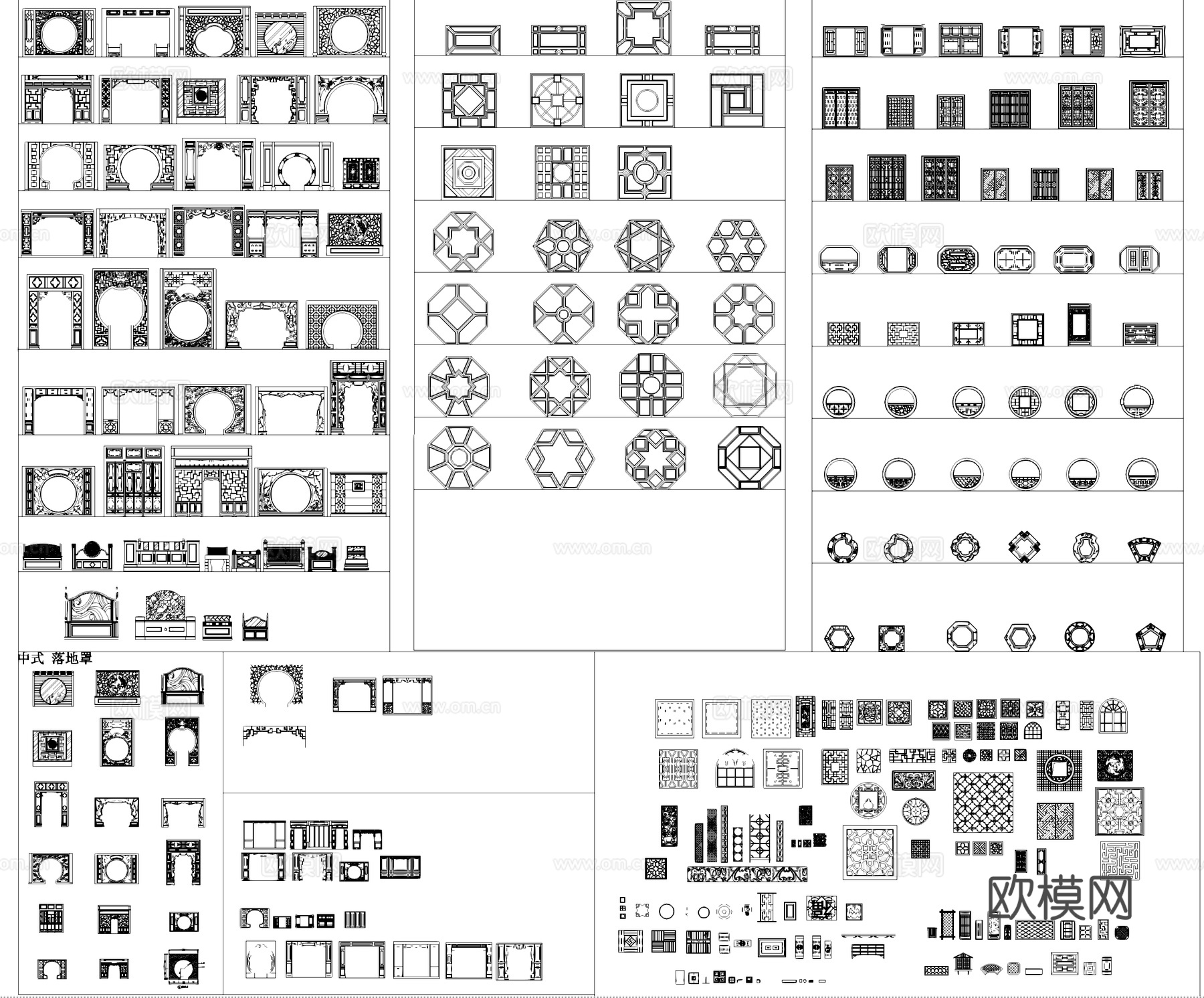 中式雕花纹窗花隔断样构造图块图库CAD施工图cad施工图