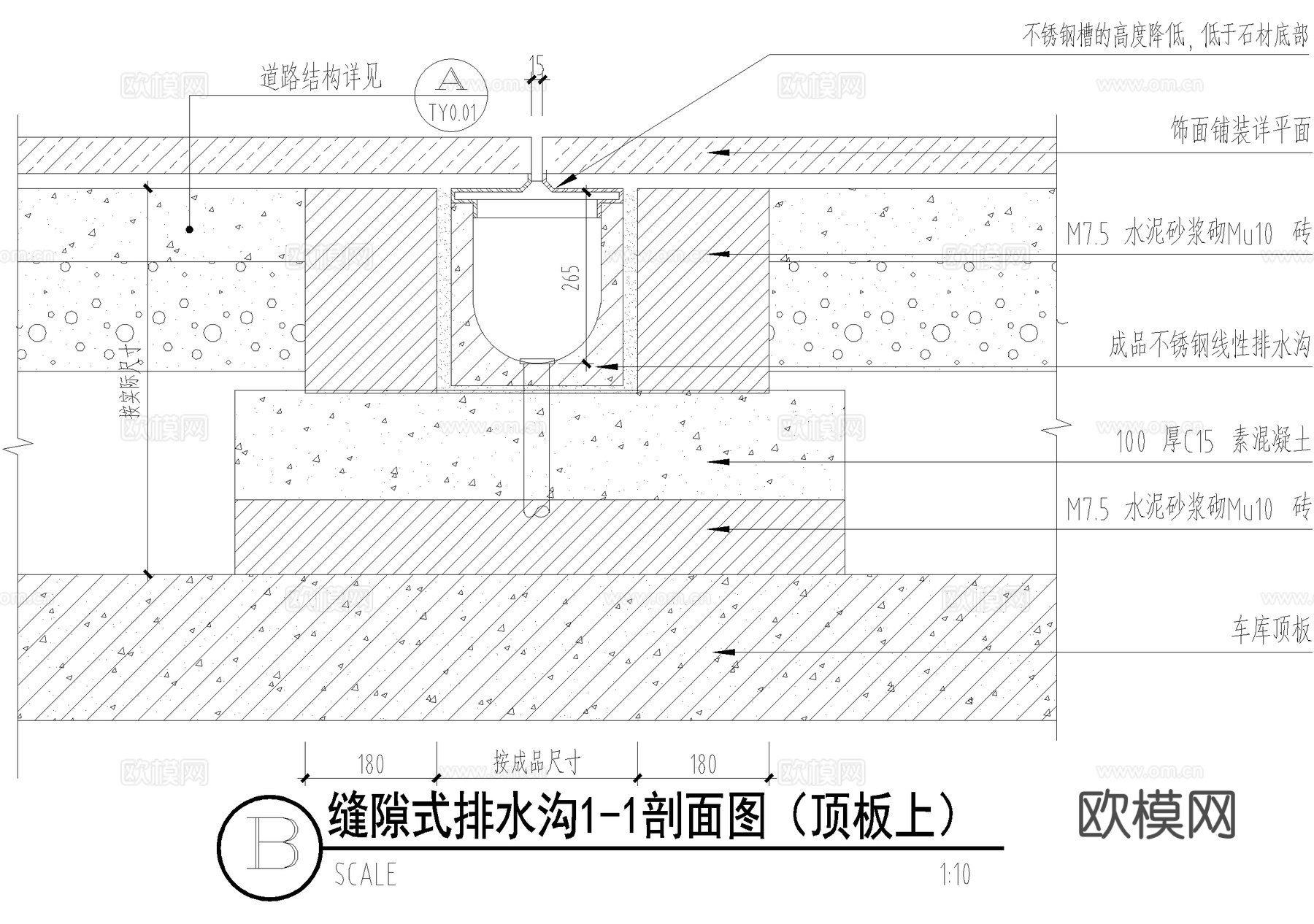 线性排水沟 工字排水沟 缝隙式排水沟cad施工图