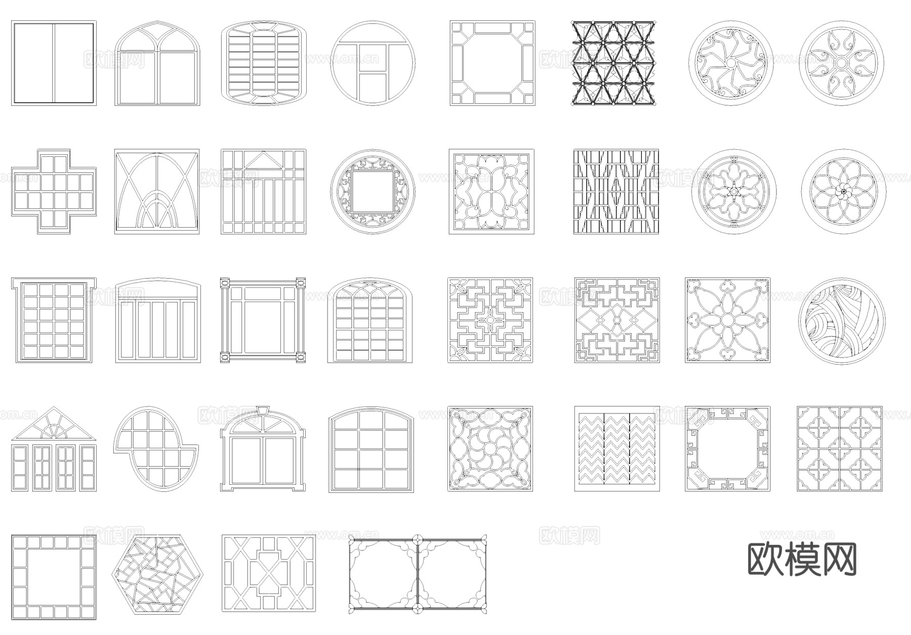 中式雕花纹窗花隔断样构造图块图库CAD施工图cad施工图