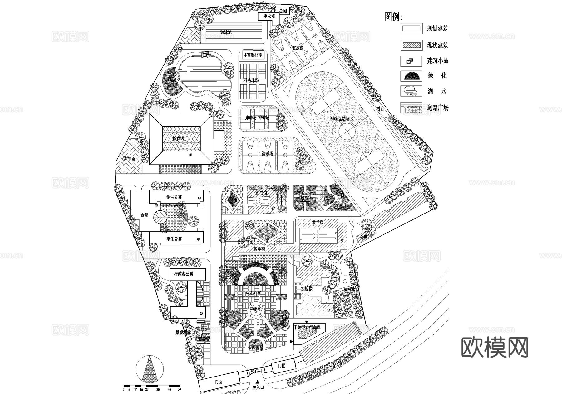 校园景观 中学学校规划 总平面图cad施工图