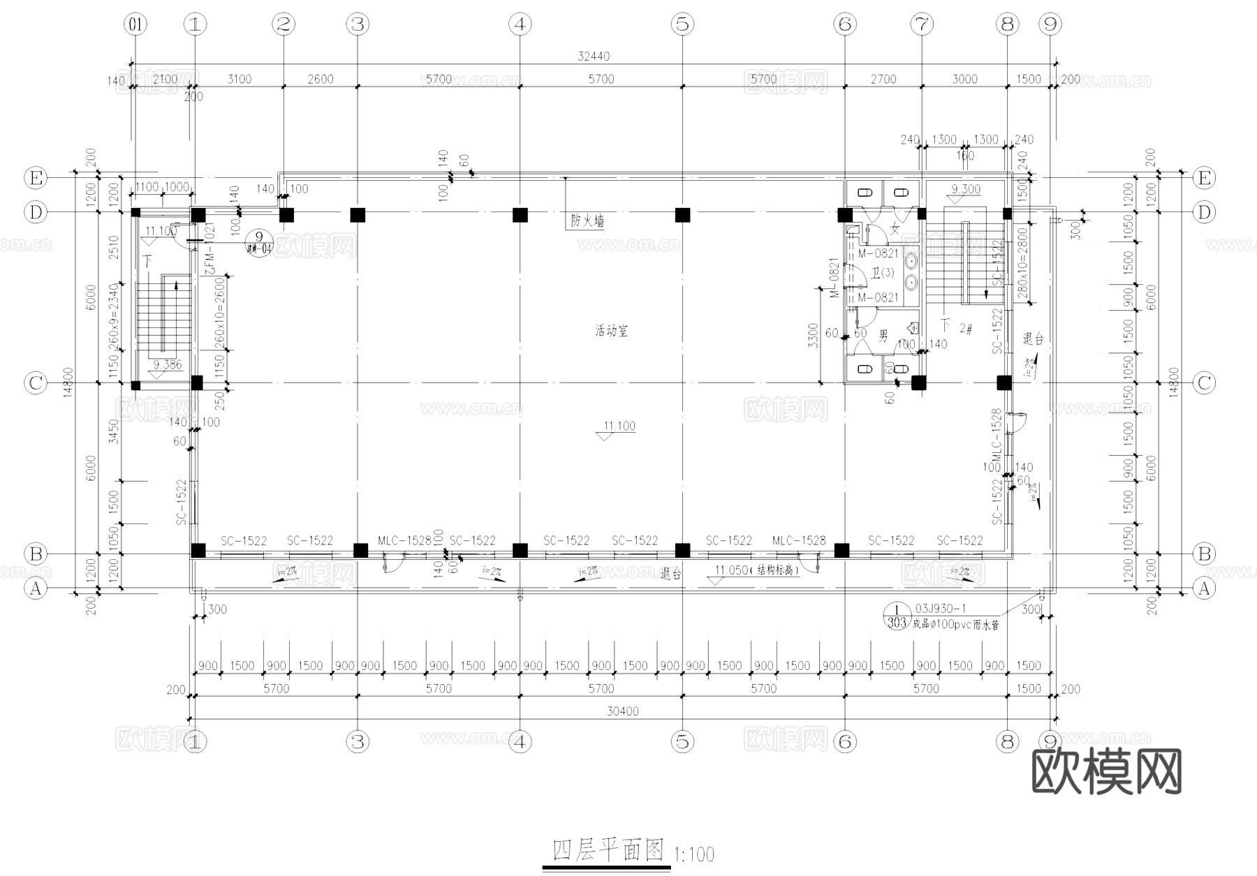 职工活动中心建筑CAD施工图cad施工图