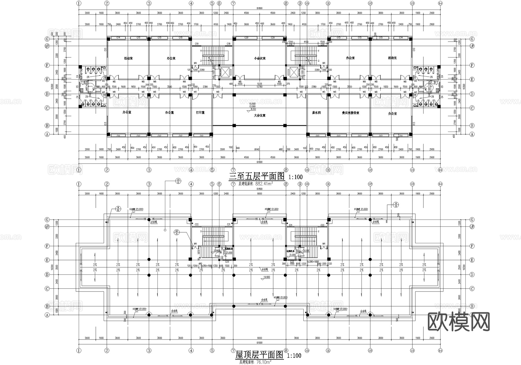 五层办公楼建筑cad施工图