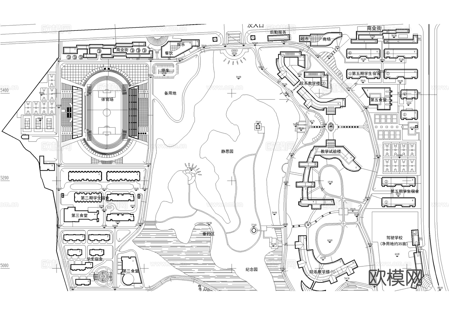 校园景观 大学学校规划 总平面图 植物绿化配置cad施工图