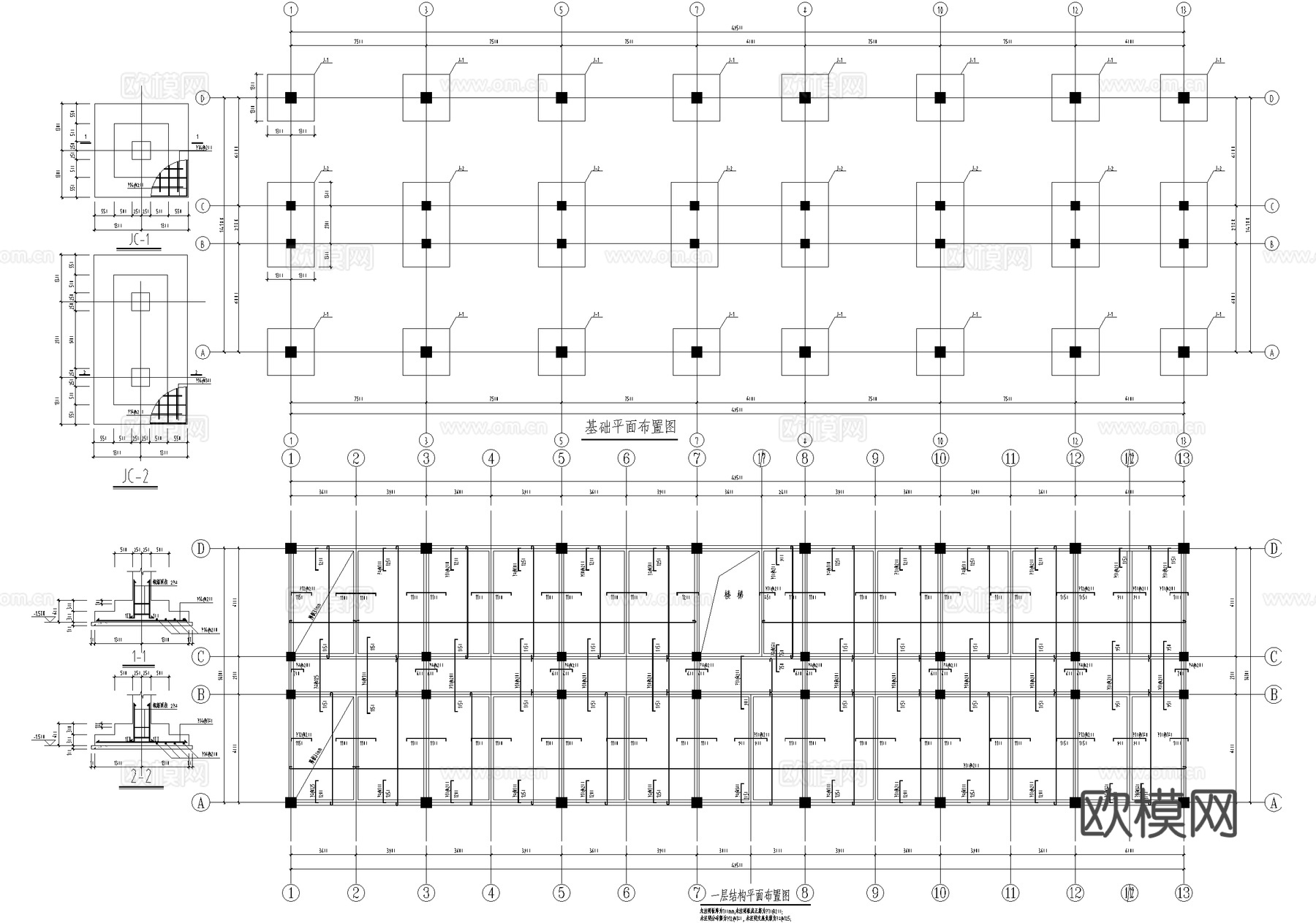 三层工业园区办公楼建筑cad施工图