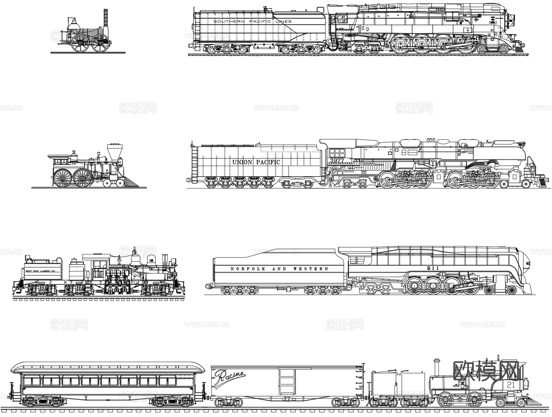 蒸汽古火车立面CAD图集cad施工图
