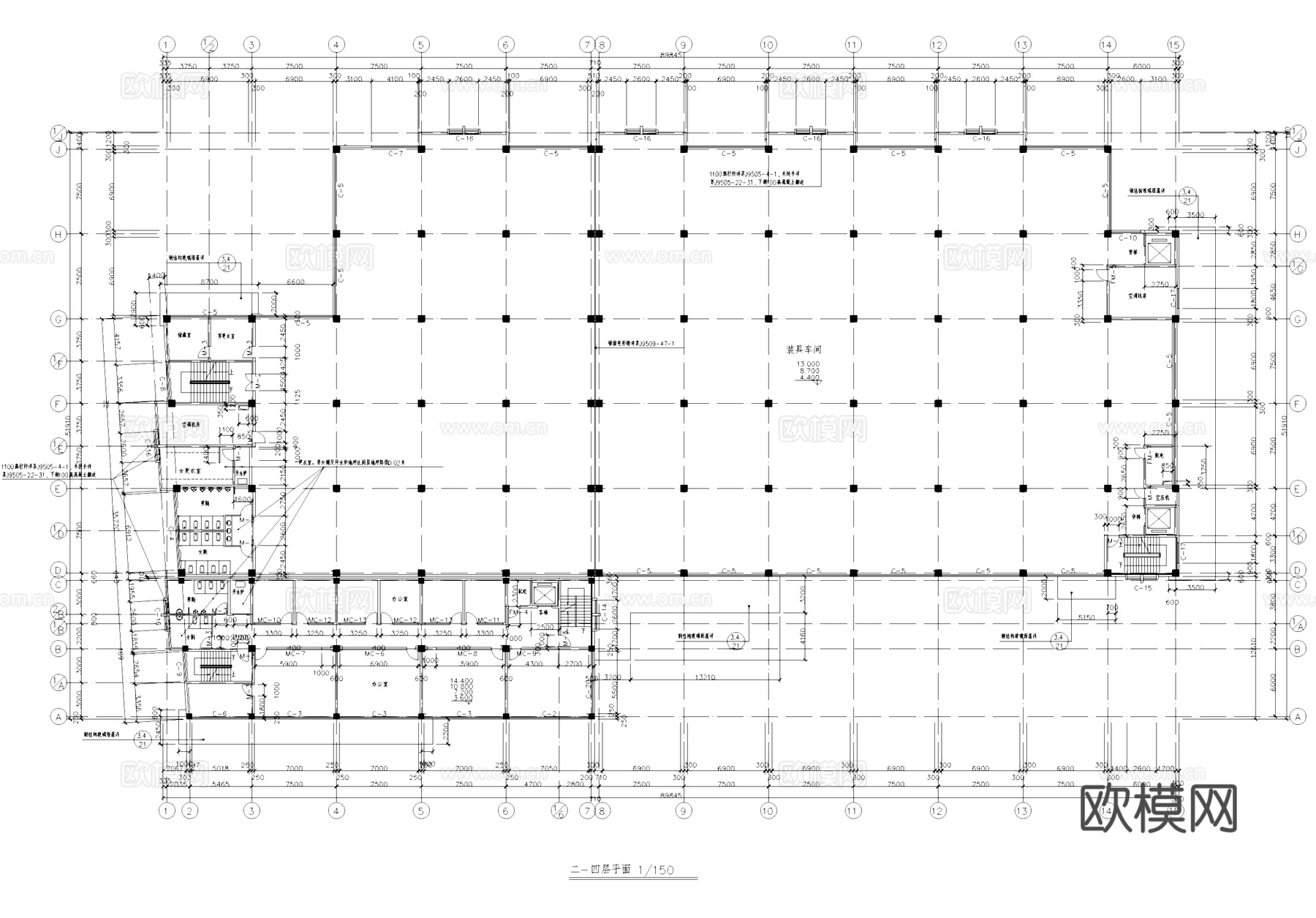装具车间厂房工业建筑CAD施工图cad施工图