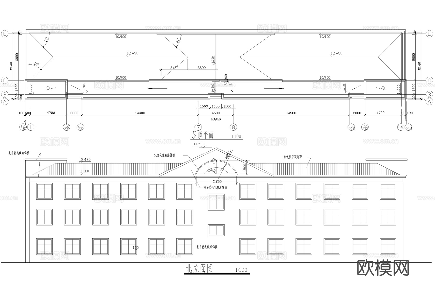 三层政府办公大楼建筑cad施工图