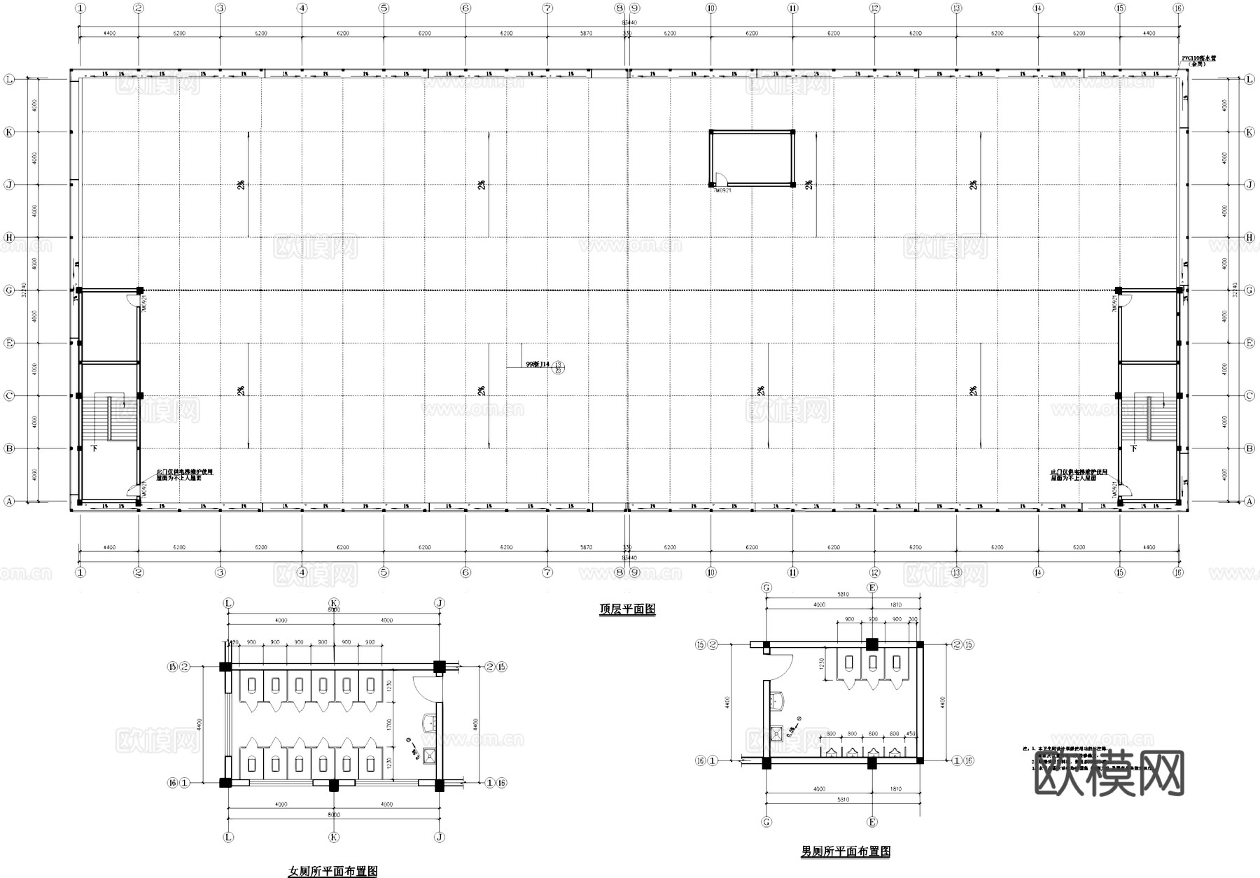 三层车间厂房工业建筑CAD施工图cad施工图