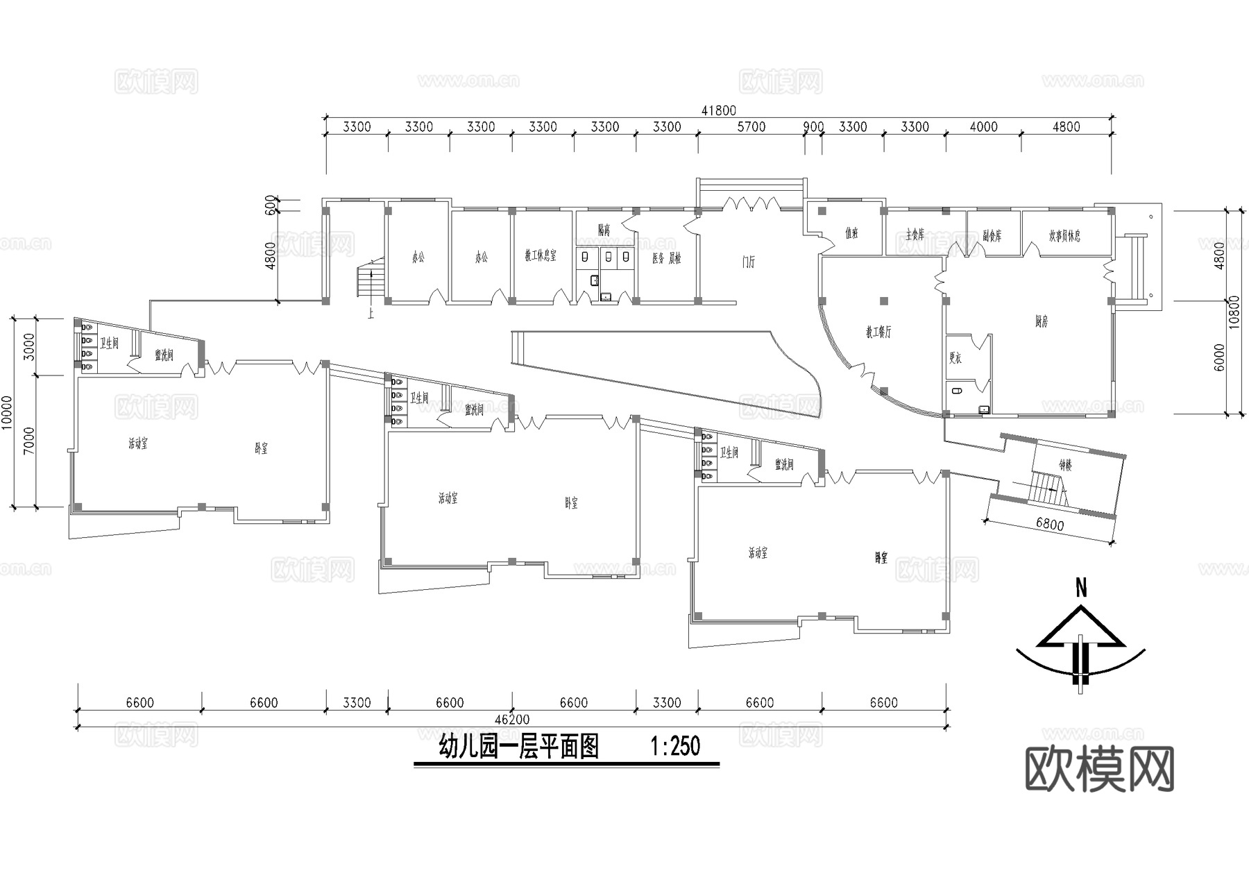 幼儿园建筑 平面图 二层托儿所cad施工图
