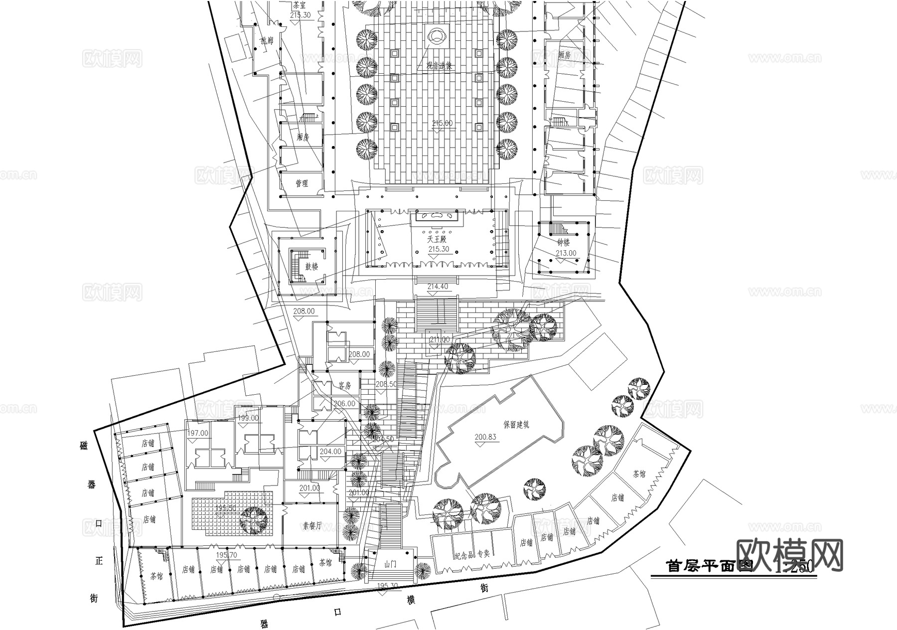 寺庙 总平面规划图cad施工图