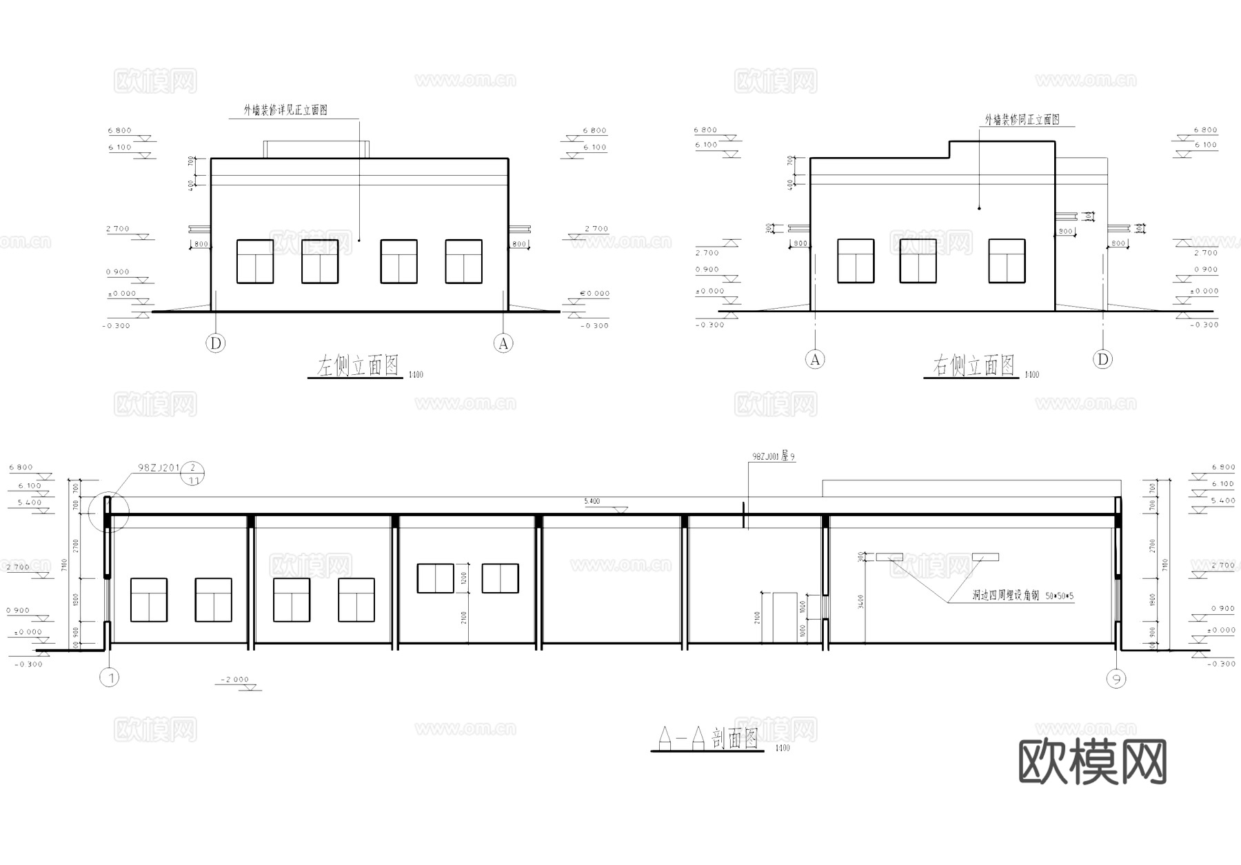 单层机修车间厂房工业建筑CAD施工图cad施工图