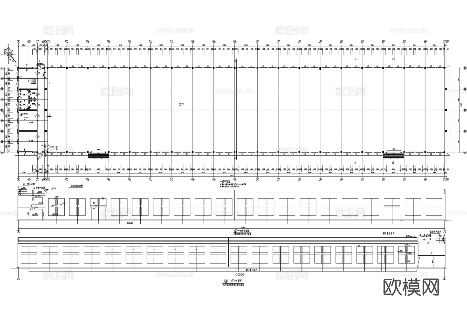 二层厂房车间工业建筑cad施工图