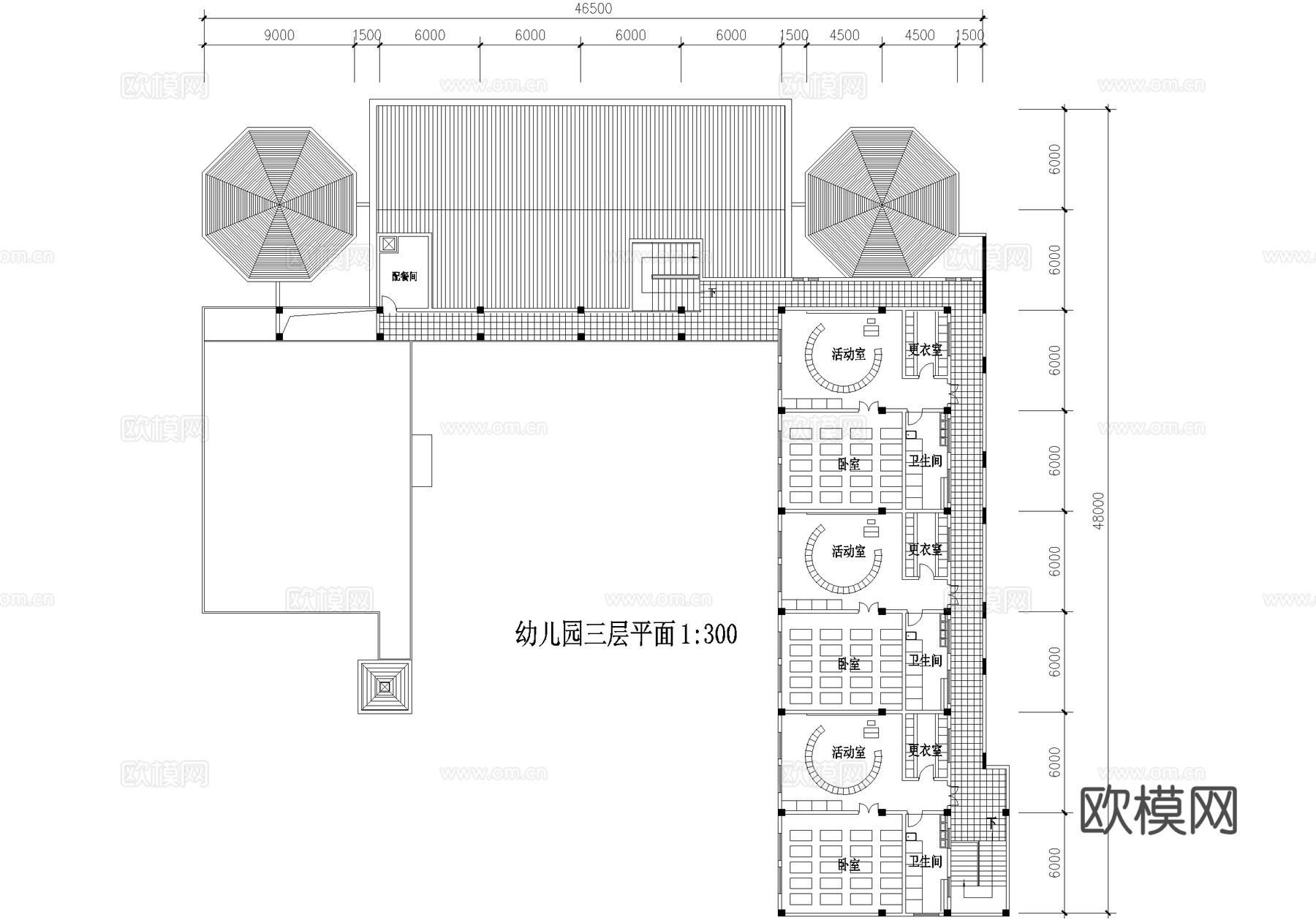 幼儿园建筑 三层托儿所cad施工图