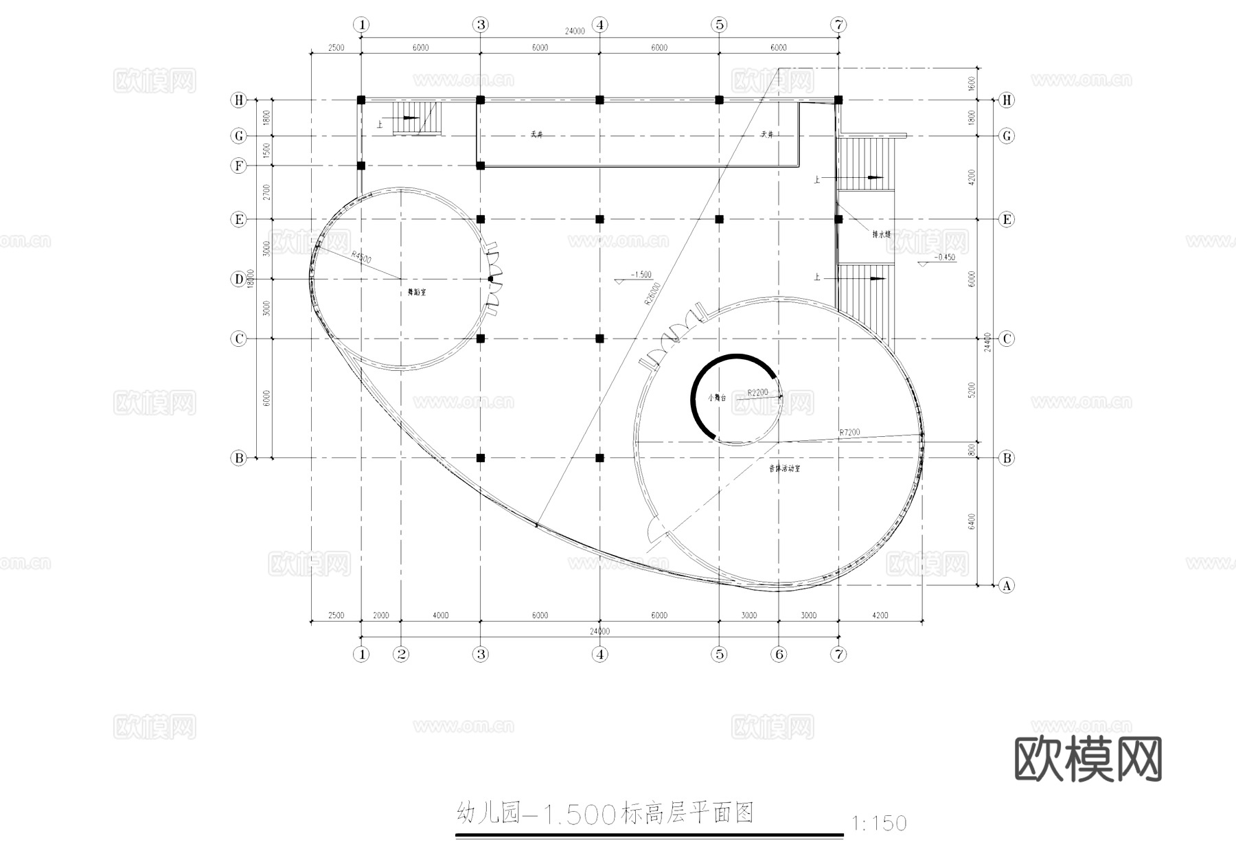 杭州钱江城住宅小区幼儿园建筑CAD施工图cad施工图