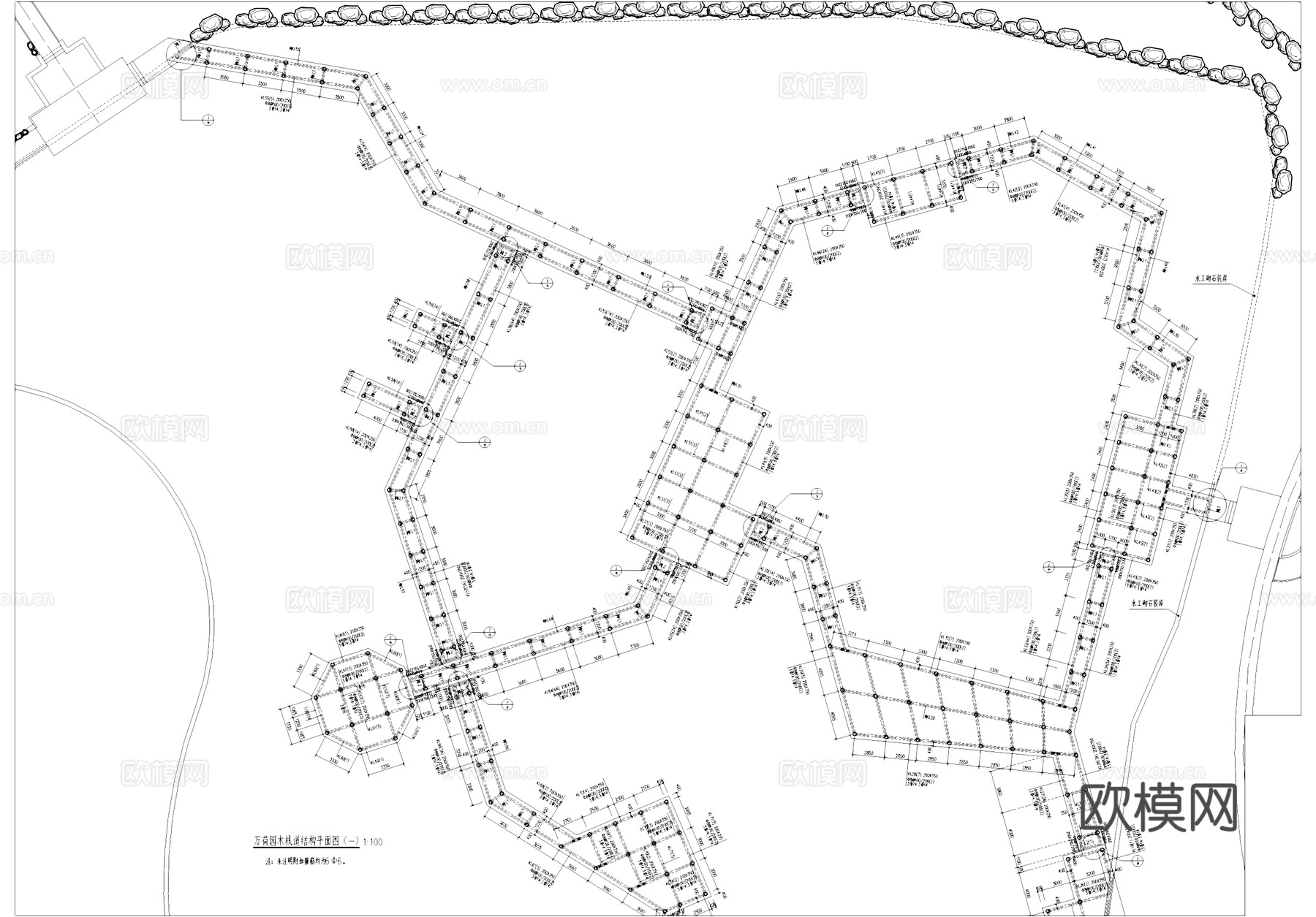 荷花池水中木栈道 栏杆cad施工图