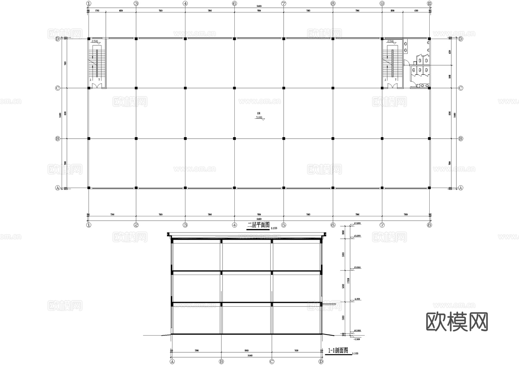 三层车间厂房工业建筑cad施工图