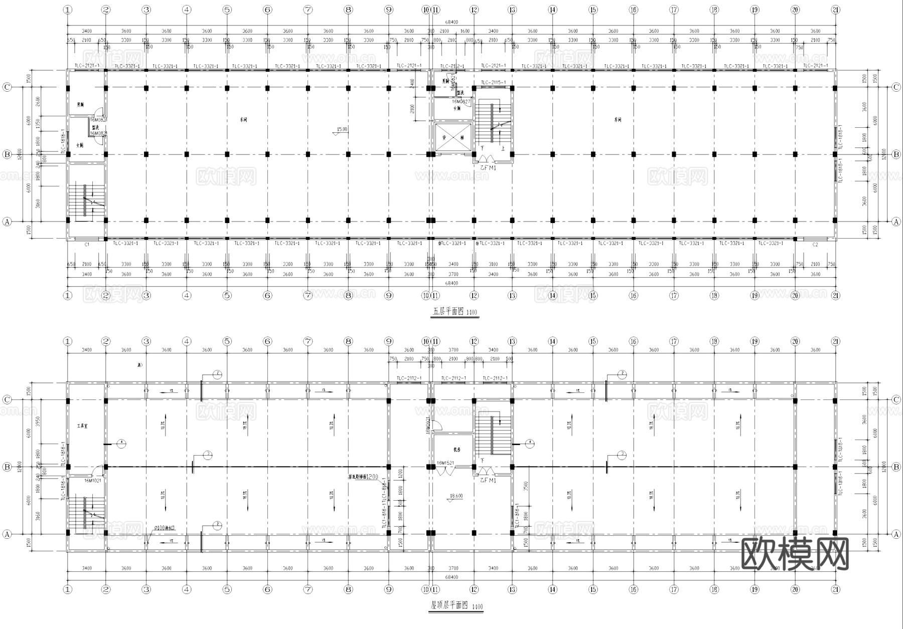 五层框架结构五金装饰厂房车间工业建筑CAD施工图cad施工图