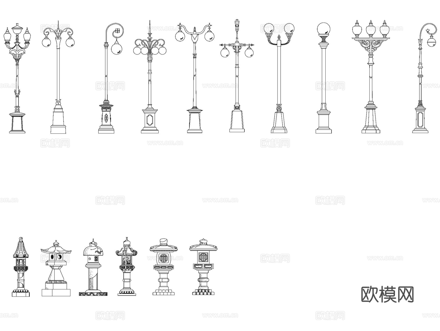 园林景观灯具立面CAD施工图集cad施工图