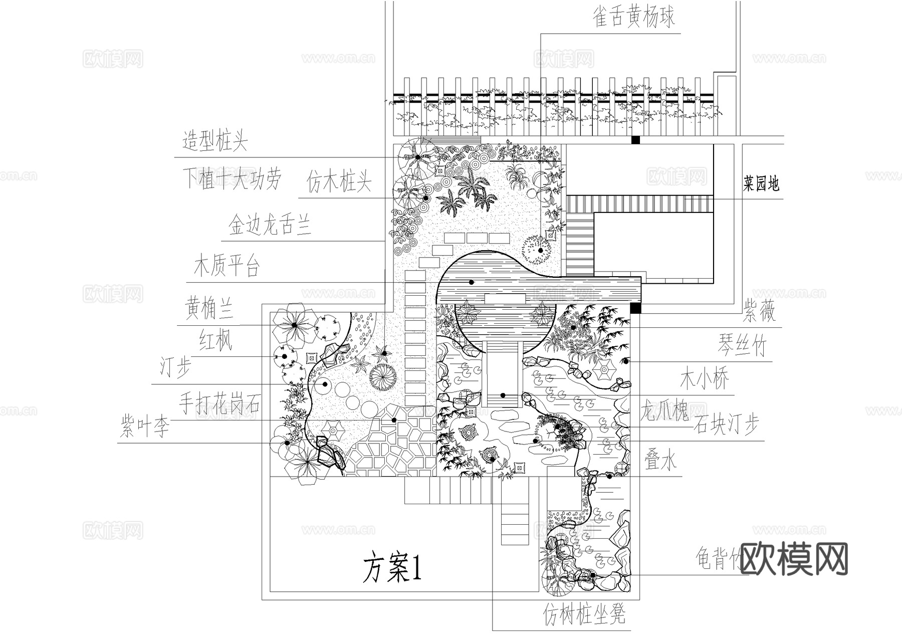 屋顶花园 平面图 植物种植绿化配置cad施工图cad施工图