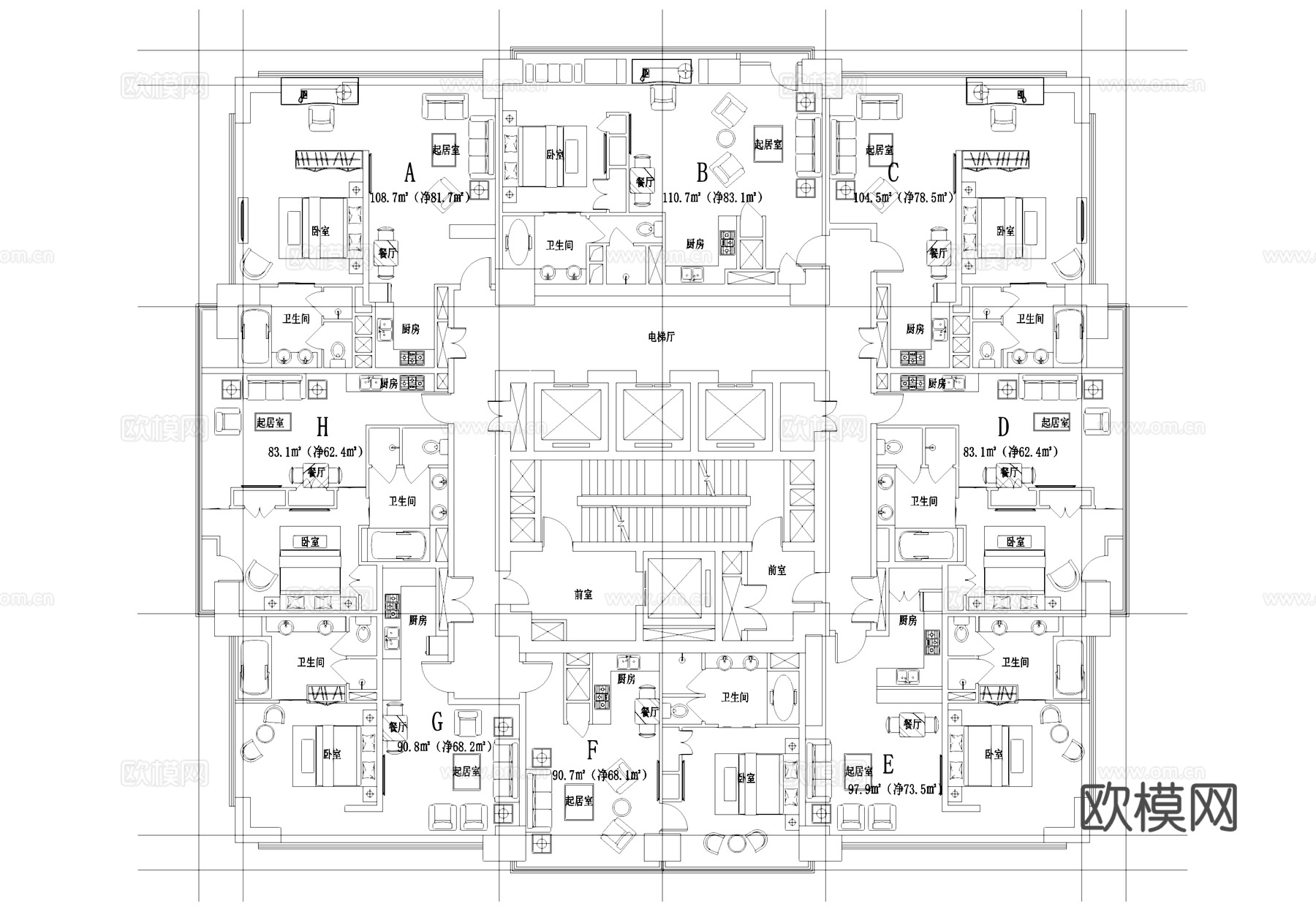 小户型mini公寓建筑平面CAD施工图cad施工图